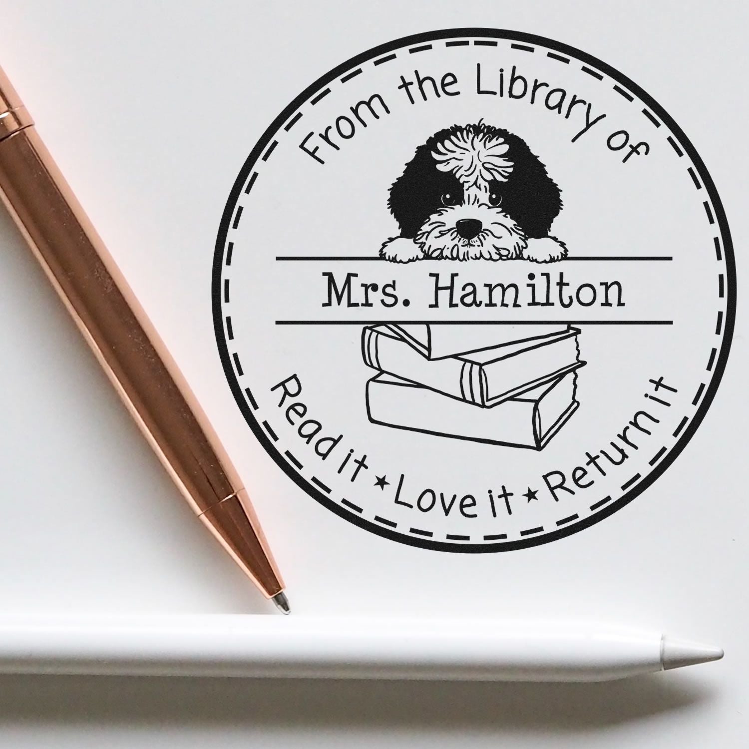 Adorable Portuguese Water Dog Personalized Teacher Stamp Stamper - Engineer Seal Stamps