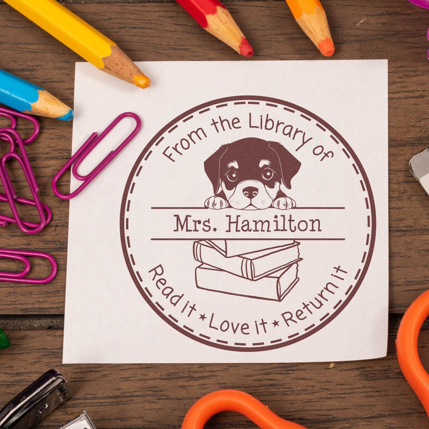 Rottweiler Personalized Teacher Library Stamper - Engineer Seal Stamps