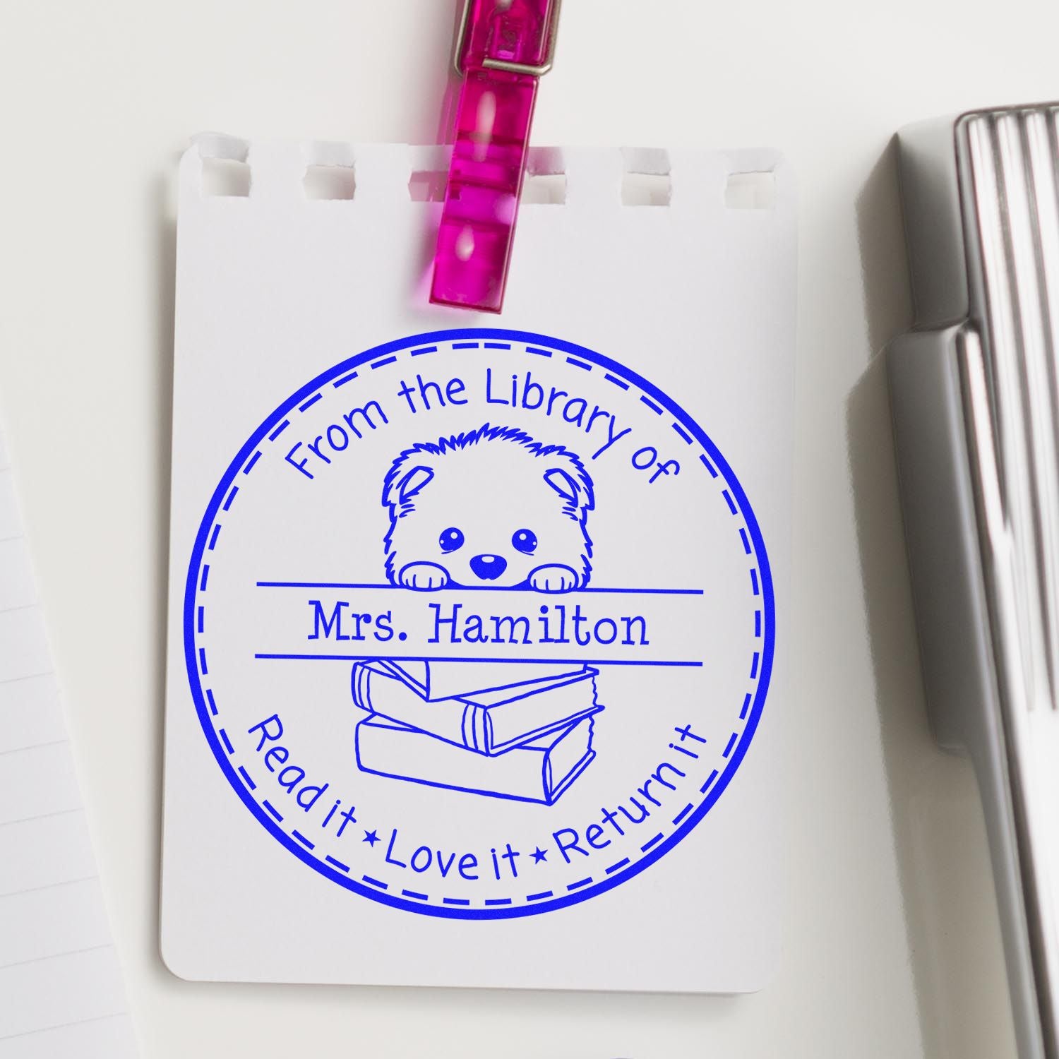 Samoyed Personalized Teacher Library Stamp - Engineer Seal Stamps