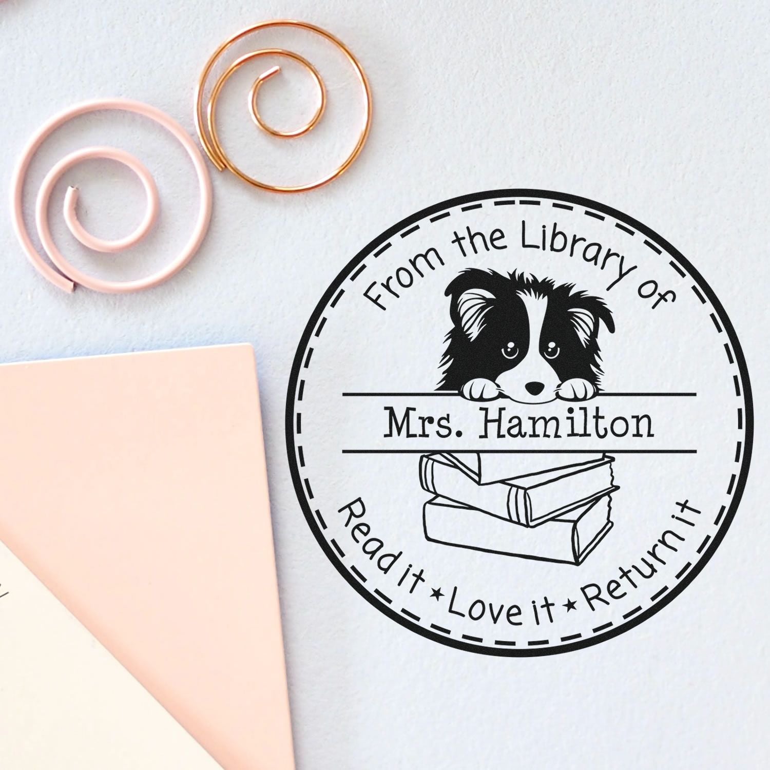 Shetland Sheepdog Puppy Themed Read It Love It Return It For Teachers Stamper - Engineer Seal Stamps