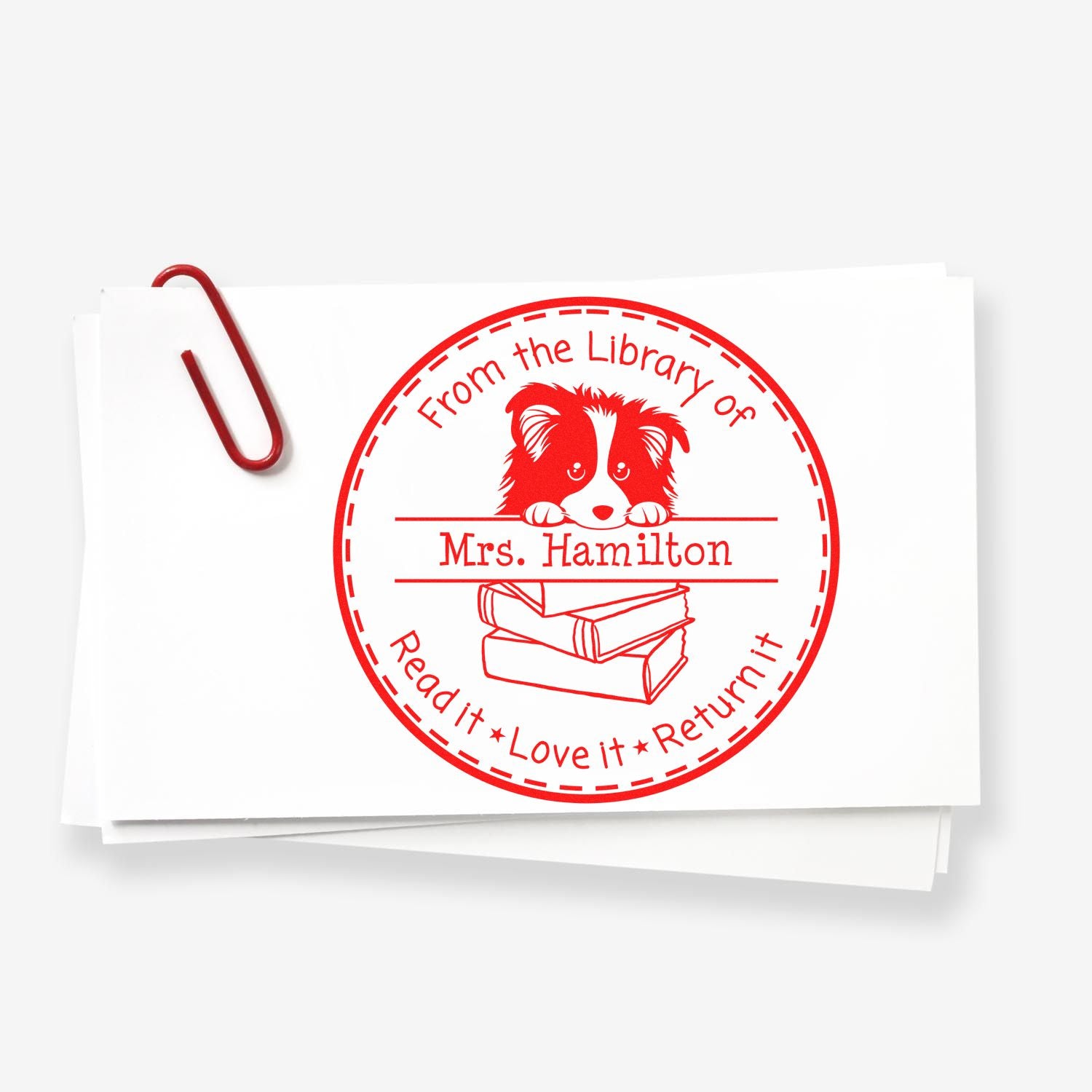 Shetland Sheepdog Custom Read It Love It Return It Personalized Stamper - Engineer Seal Stamps