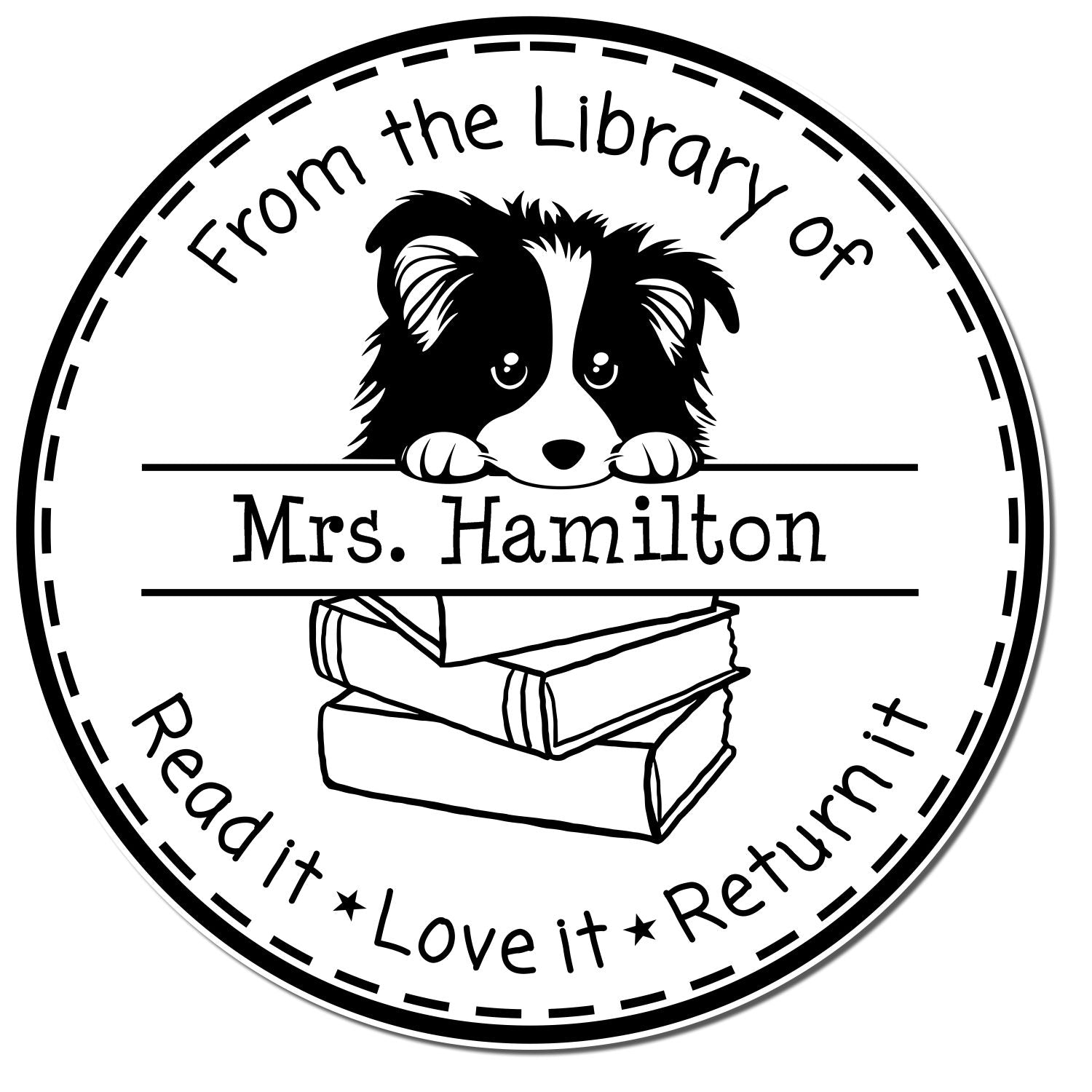 Shetland Sheepdog Puppy Themed Read It Love It Return It For Teachers Stamper - Engineer Seal Stamps