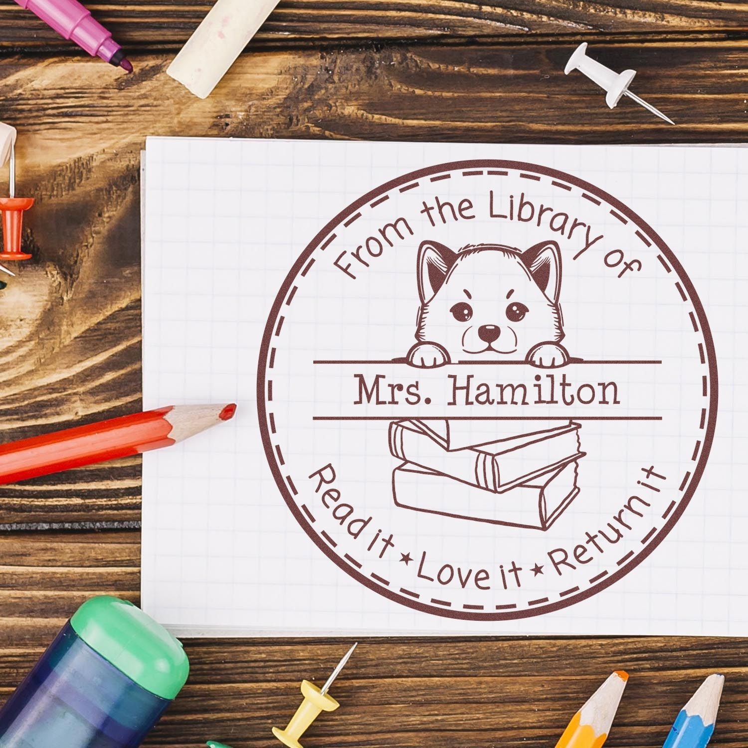Shiba Inu Puppy Themed Read It Love It Return It For Teachers Stamp - Engineer Seal Stamps