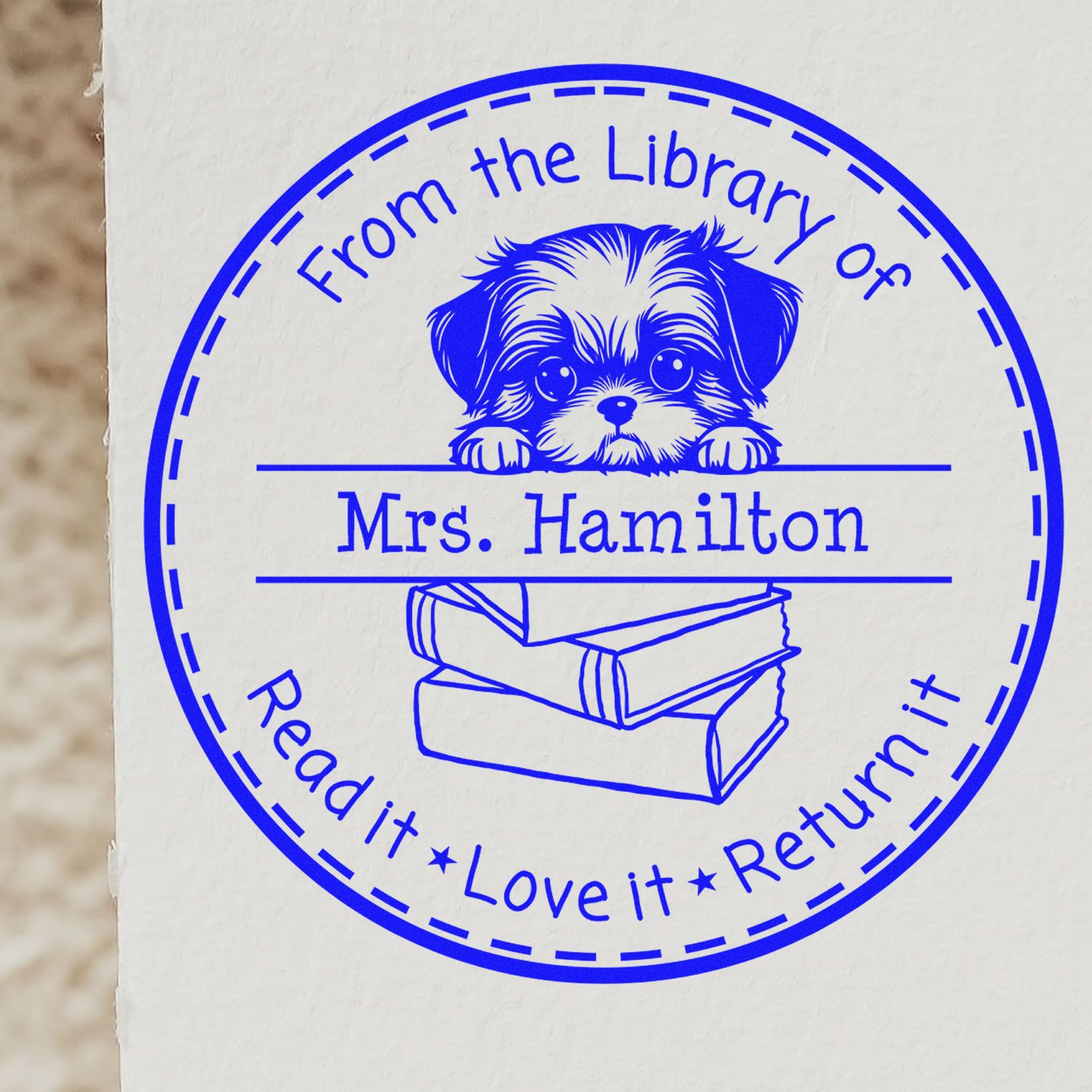 Shih Tzu Puppy Themed Read It Love It Return It For Students Stamper - Engineer Seal Stamps