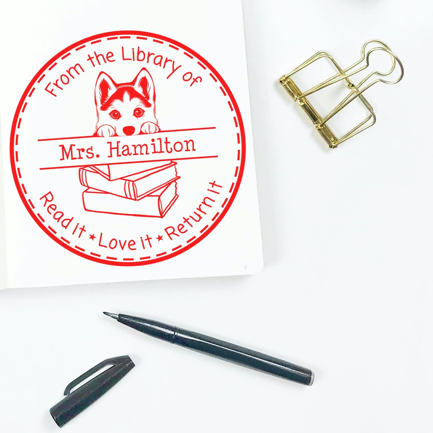 Siberian Husky Custom Read It Love It Return It Personalizable Stamp - Engineer Seal Stamps