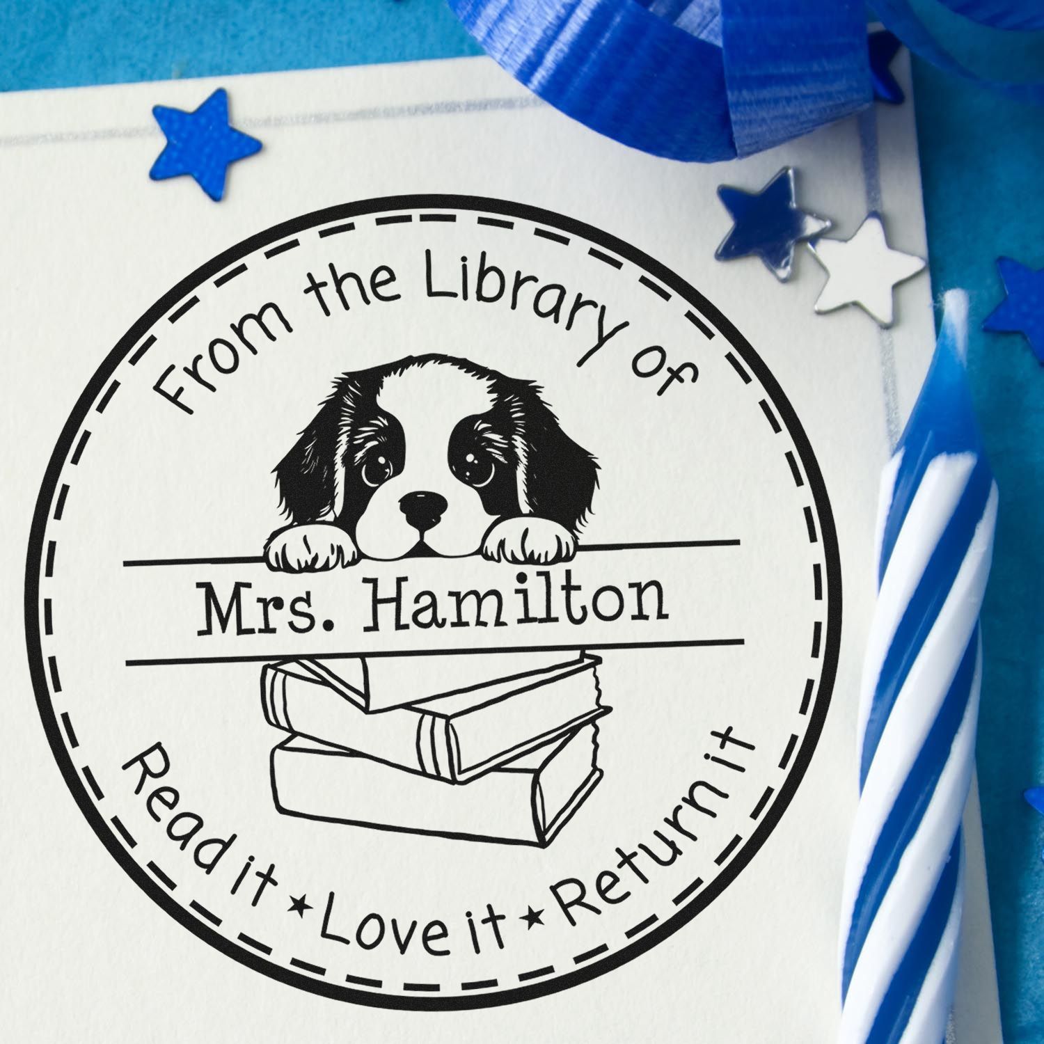Staffordshire Bull Terrier Customizable Read It Love It Return It Library Stamp - Engineer Seal Stamps