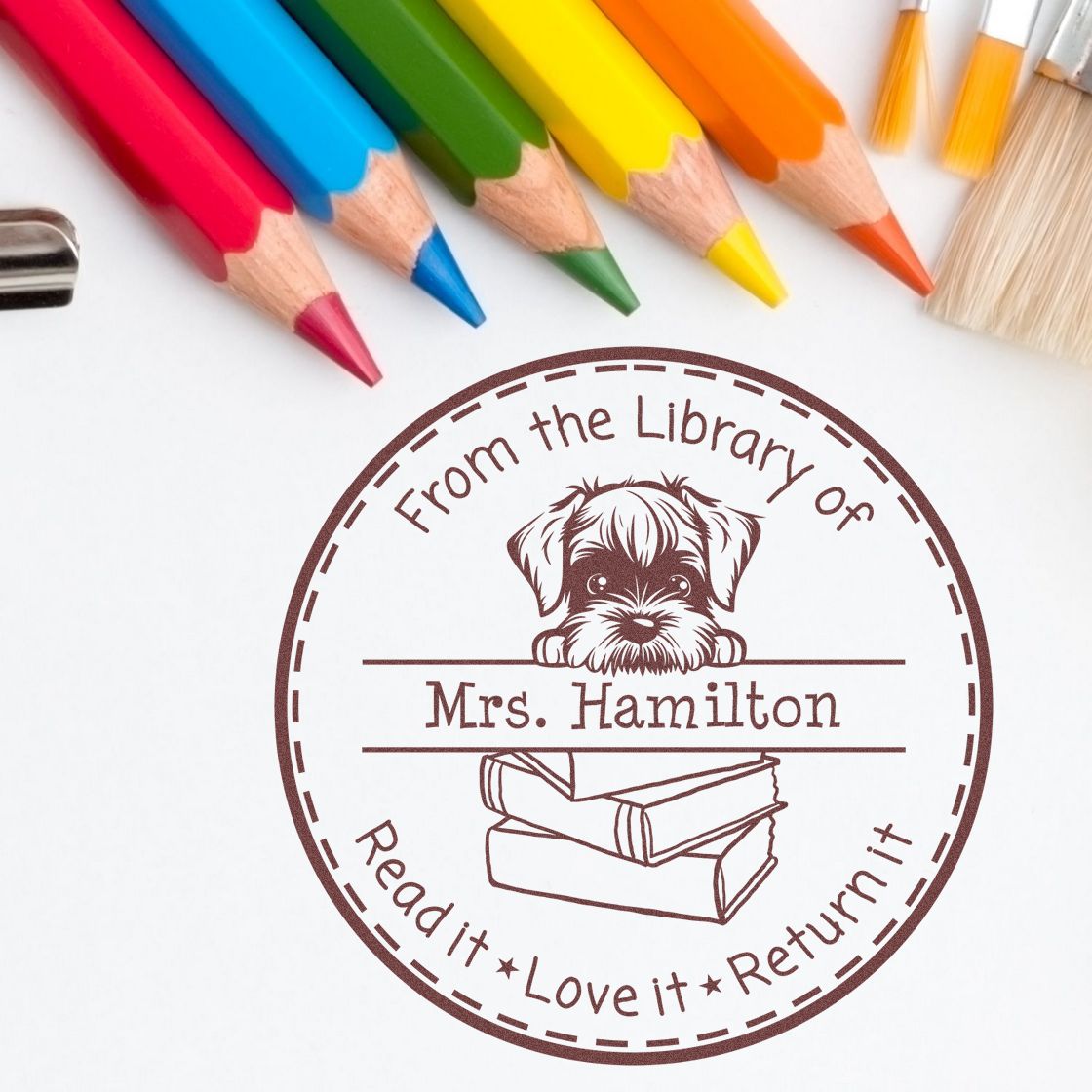 St Bernard Personalized Read It Love It Return It Teacher Stamper - Engineer Seal Stamps