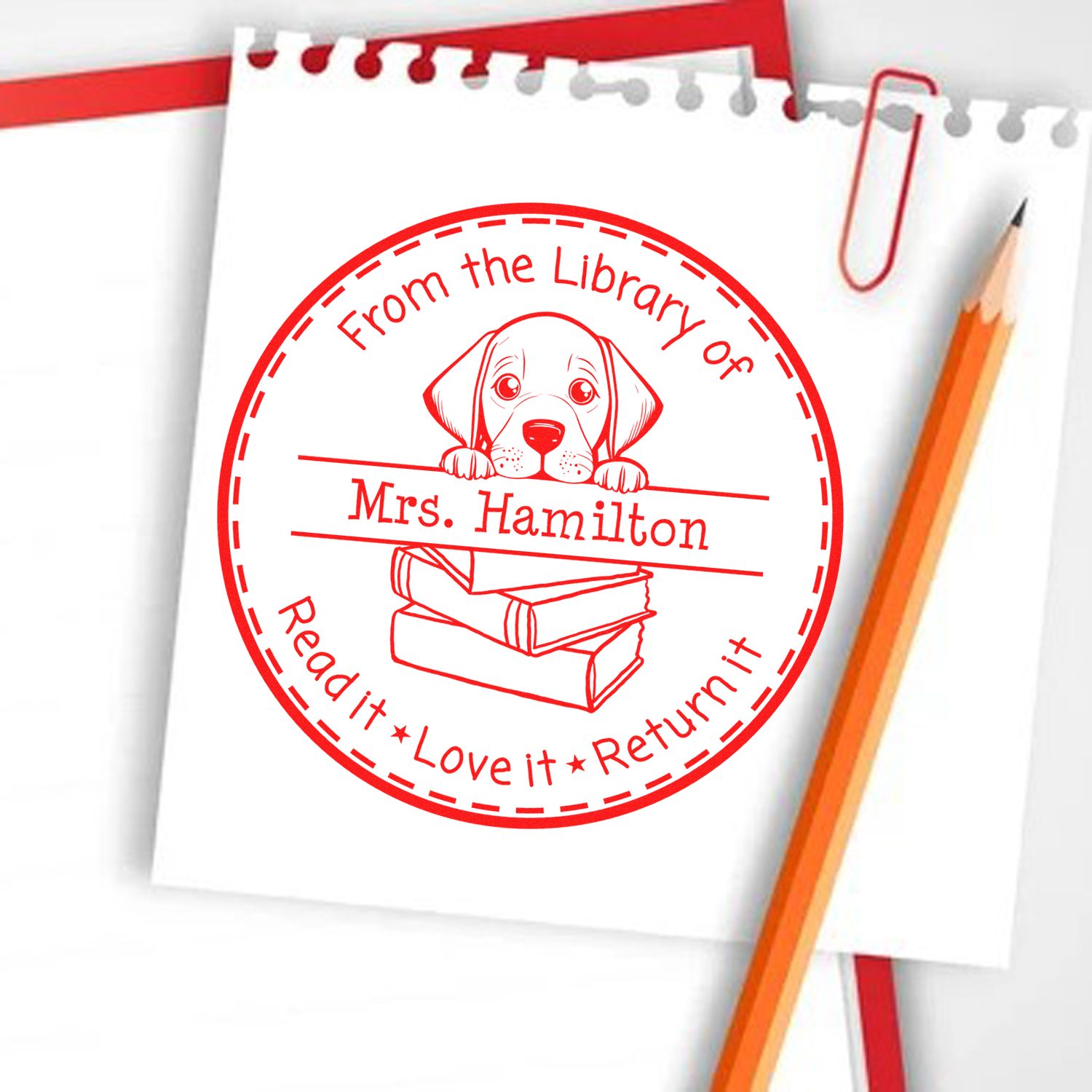 Vizsla Customizable Read It Love It Return It For Students Stamper