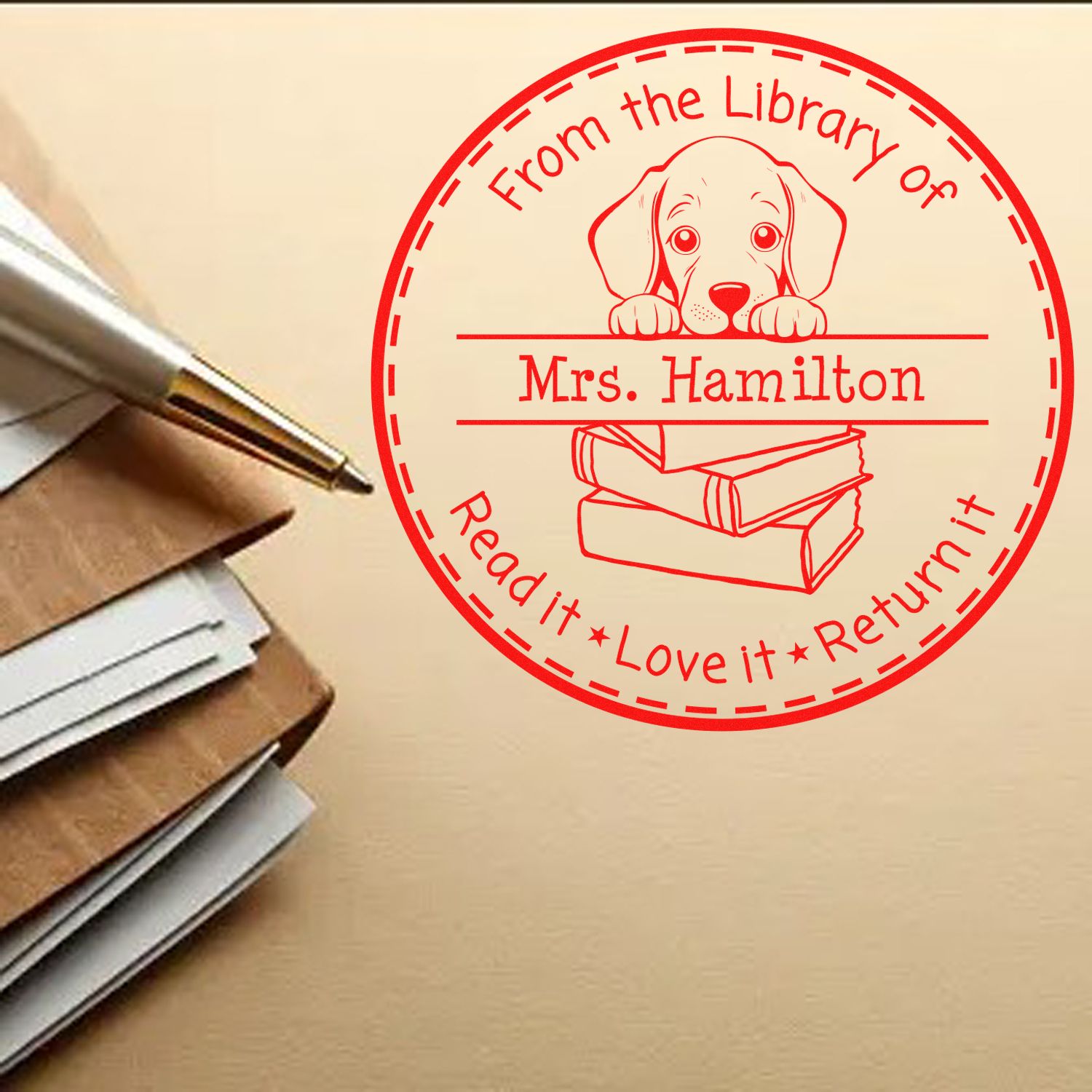 Weimaraner Customizable Read It Love It Return It For Students Stamp