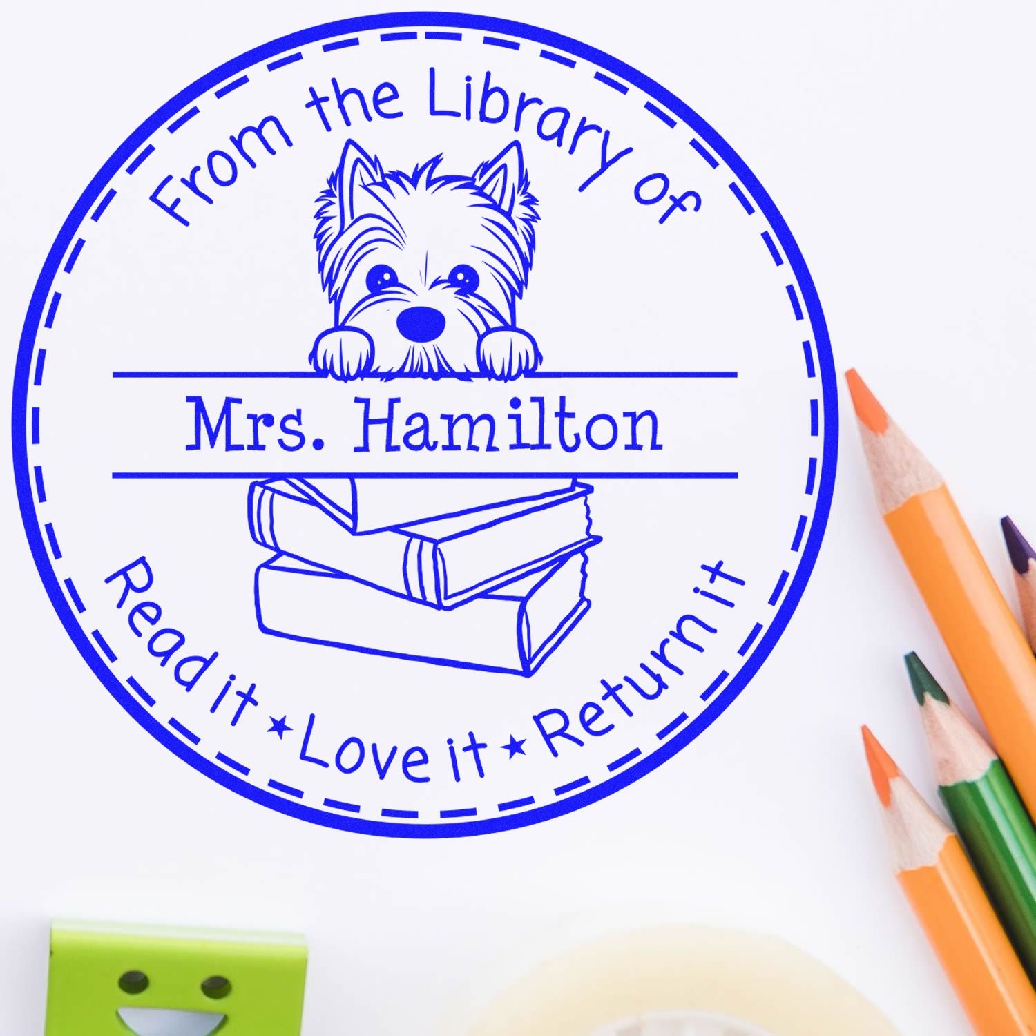 West Highland White Terrier Custom Read It Love It Return It For Schools Stamper - Engineer Seal Stamps
