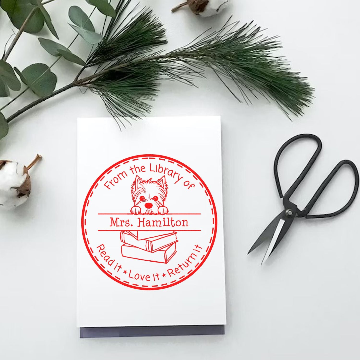 West Highland White Terrier Customizable Read It Love It Return It For Schools Stamper