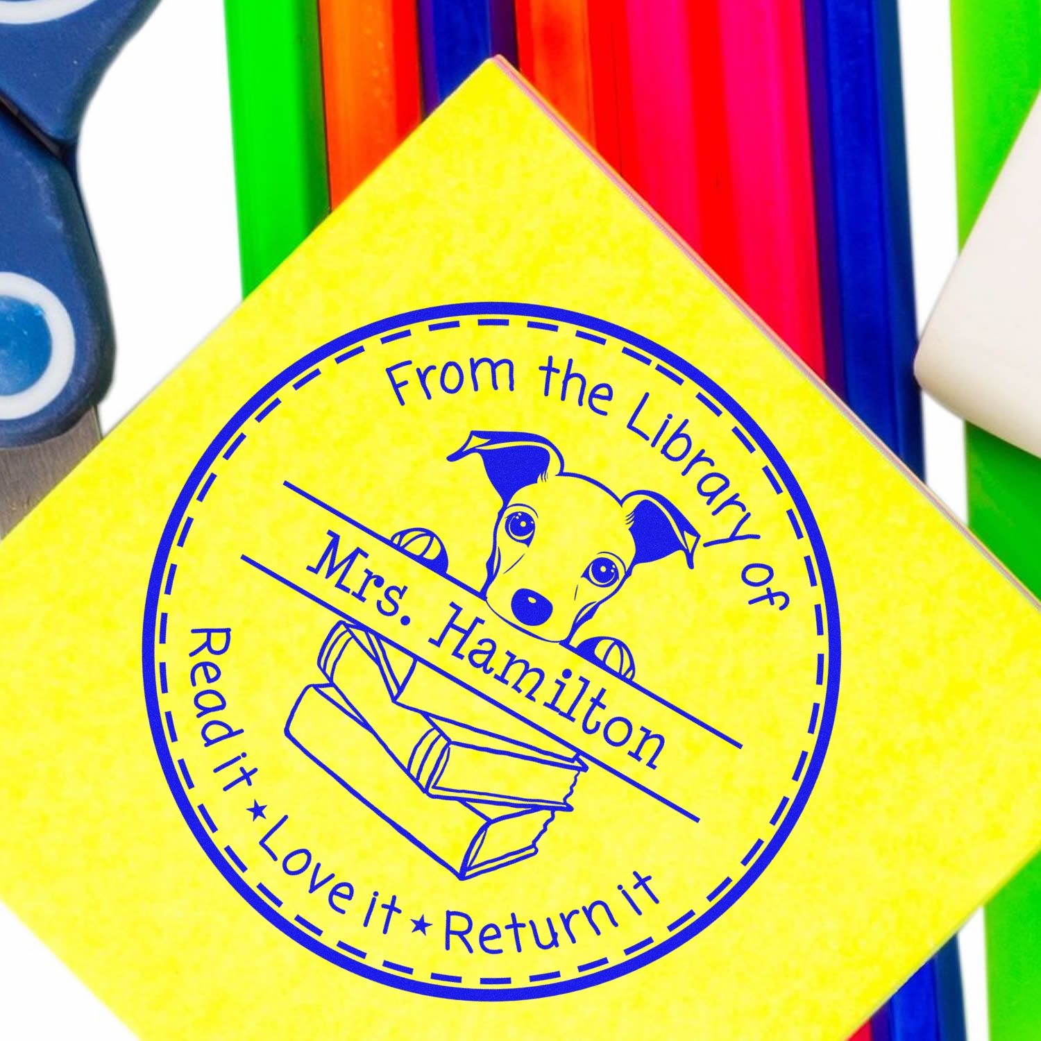 Cute Whippet Puppy Themed Read It Love It Return It For Classroom Stamp - Engineer Seal Stamps