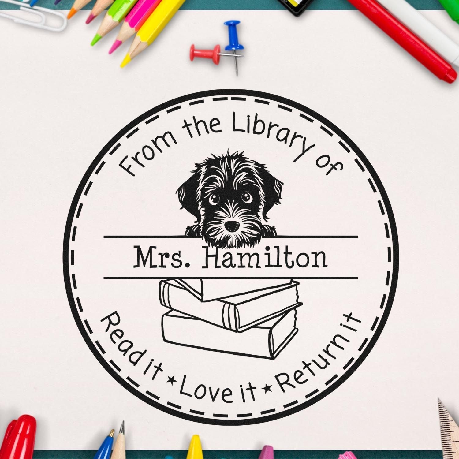 Cute Wirehaired Pointing Griffon Puppy Themed Read It Love It Return It For Books Stamper - Engineer Seal Stamps