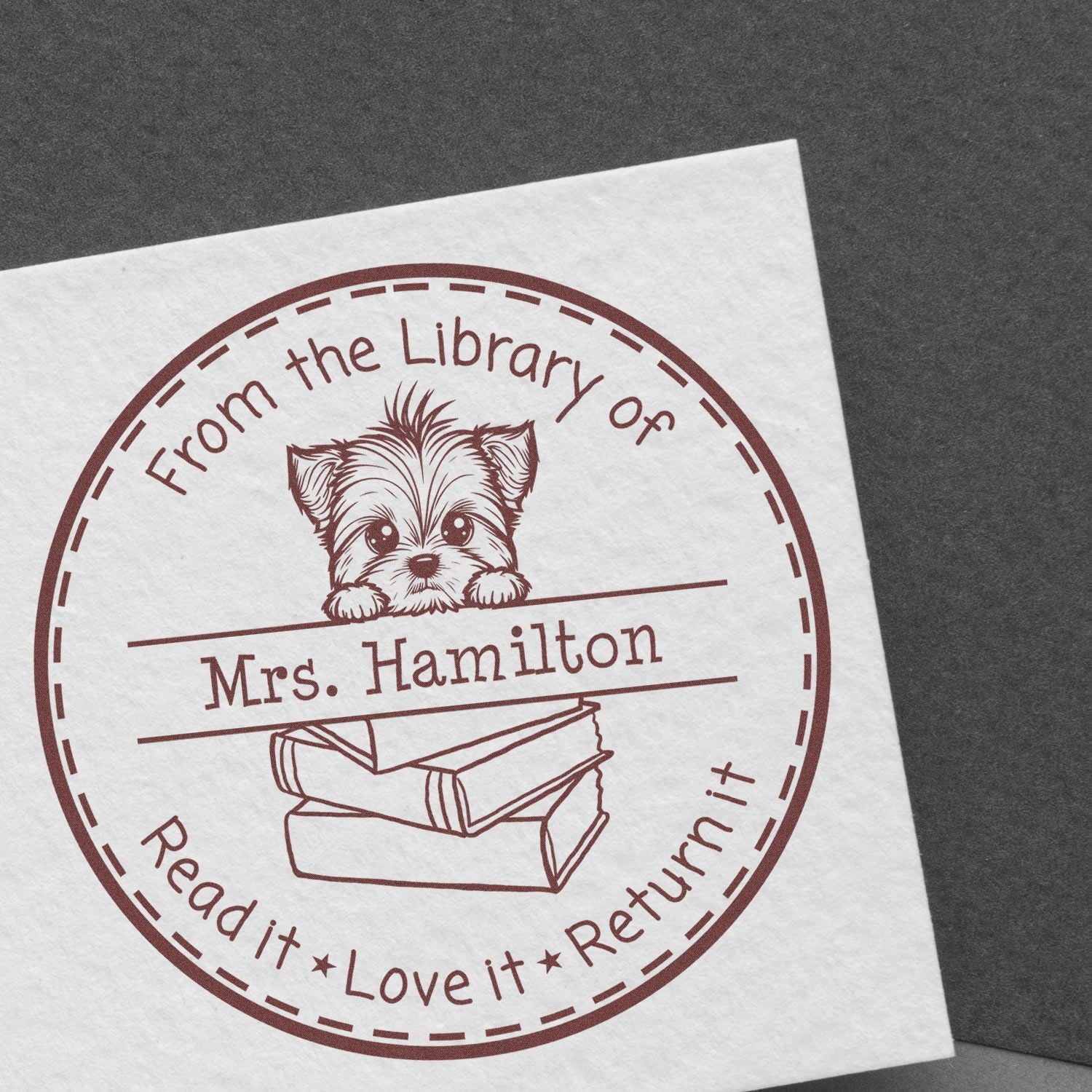 Yorkshire Terrier Personalized Read It Love It Return It Personalized Stamper - Engineer Seal Stamps