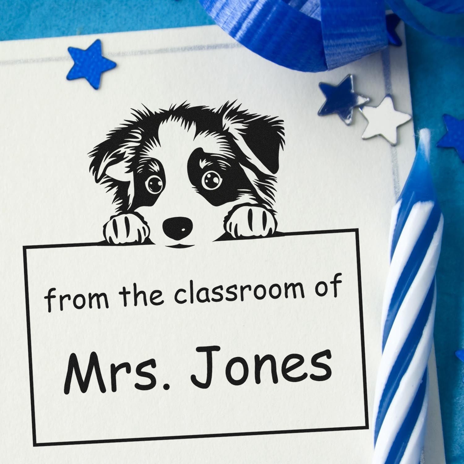 Wood Handle Australian Shepherd Puppy Themed Teachers Stamp - Engineer Seal Stamps