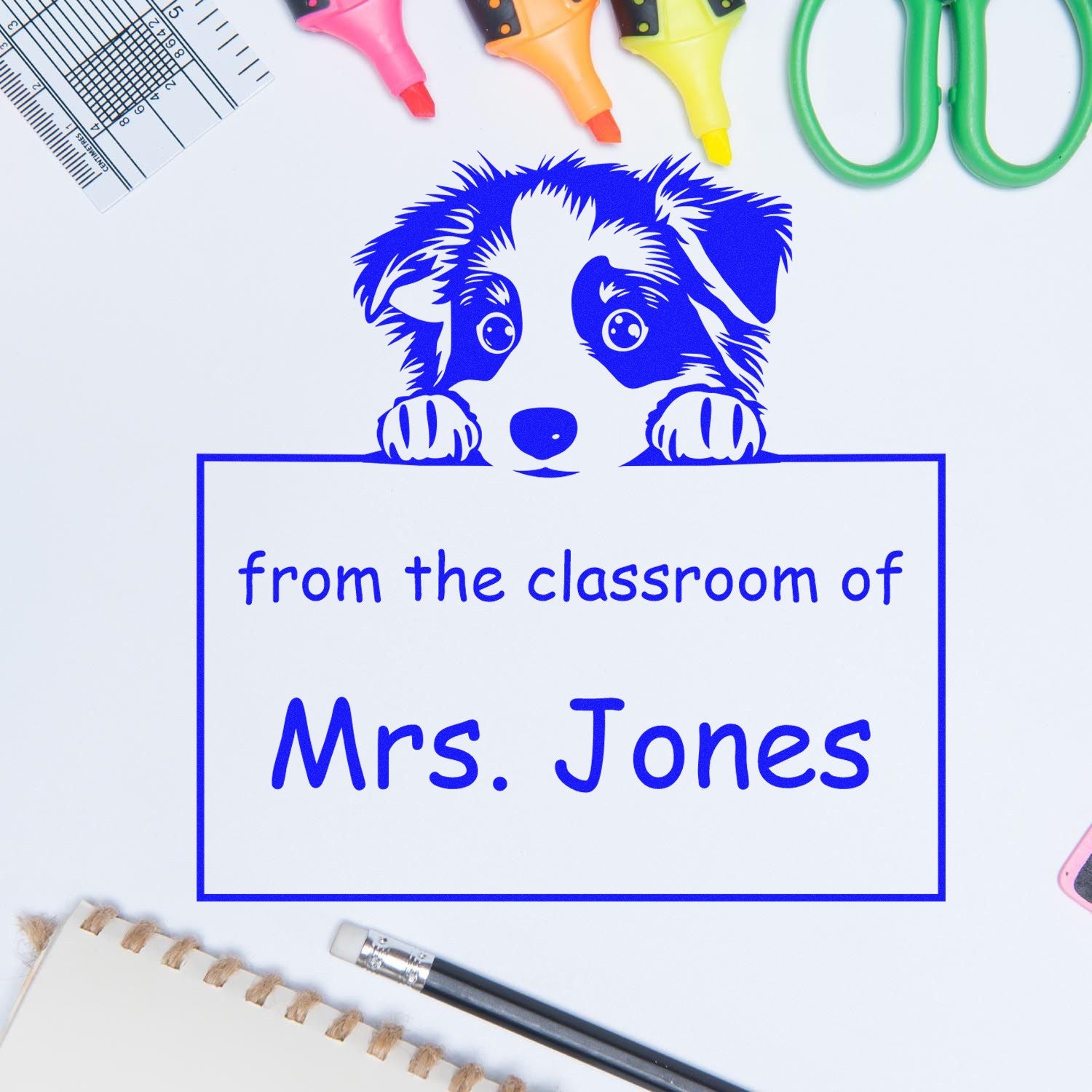 Australian Shepherd Personalizable Teachers Stamp Pre-Inked - Engineer Seal Stamps