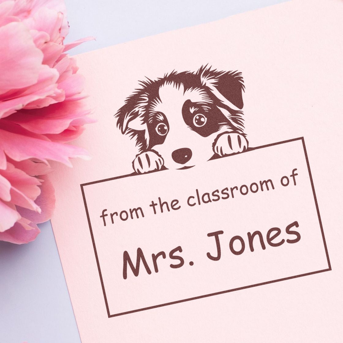 Wood Handle Australian Shepherd Puppy Themed Teachers Stamp