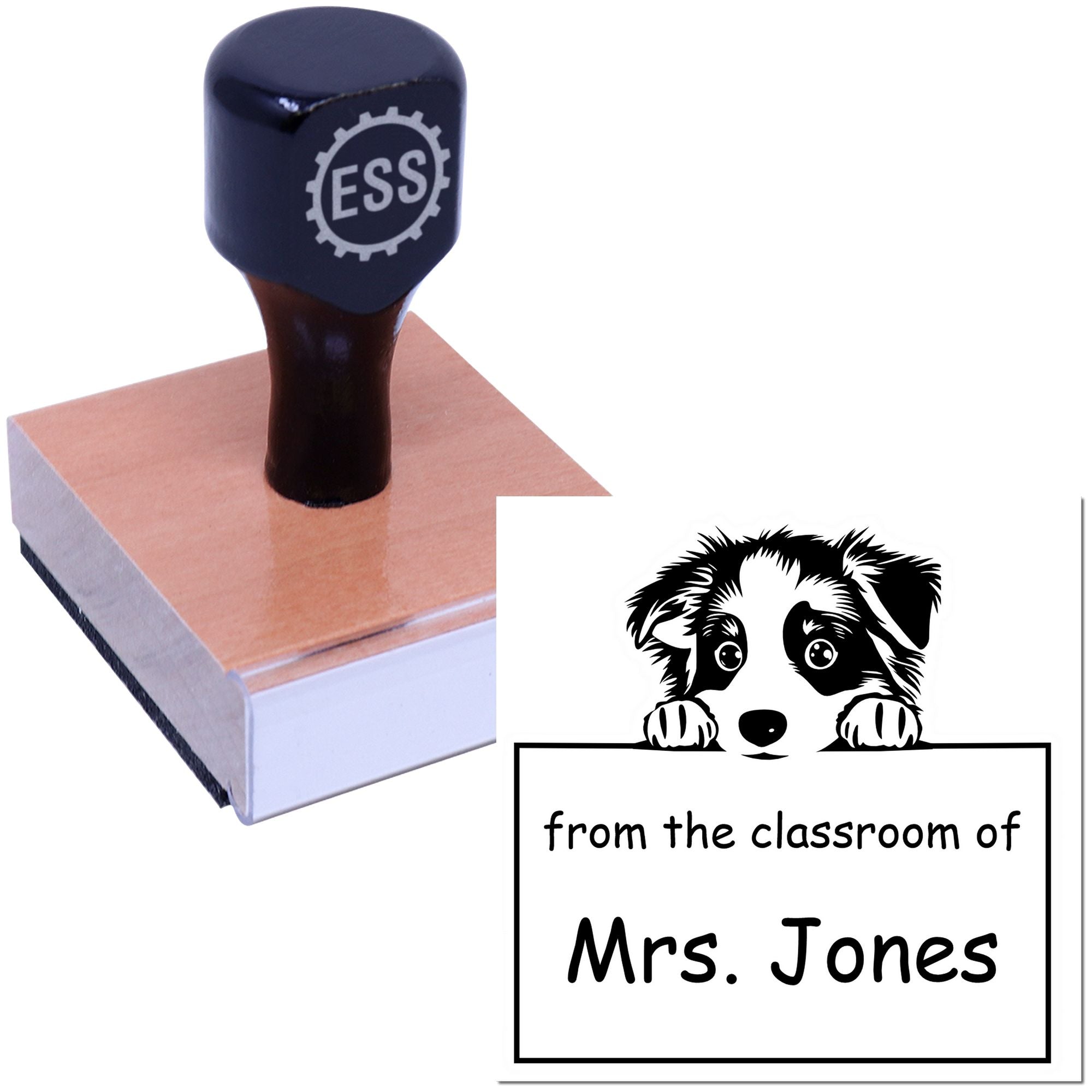 Wood Handle Australian Shepherd Puppy Themed Teachers Stamp