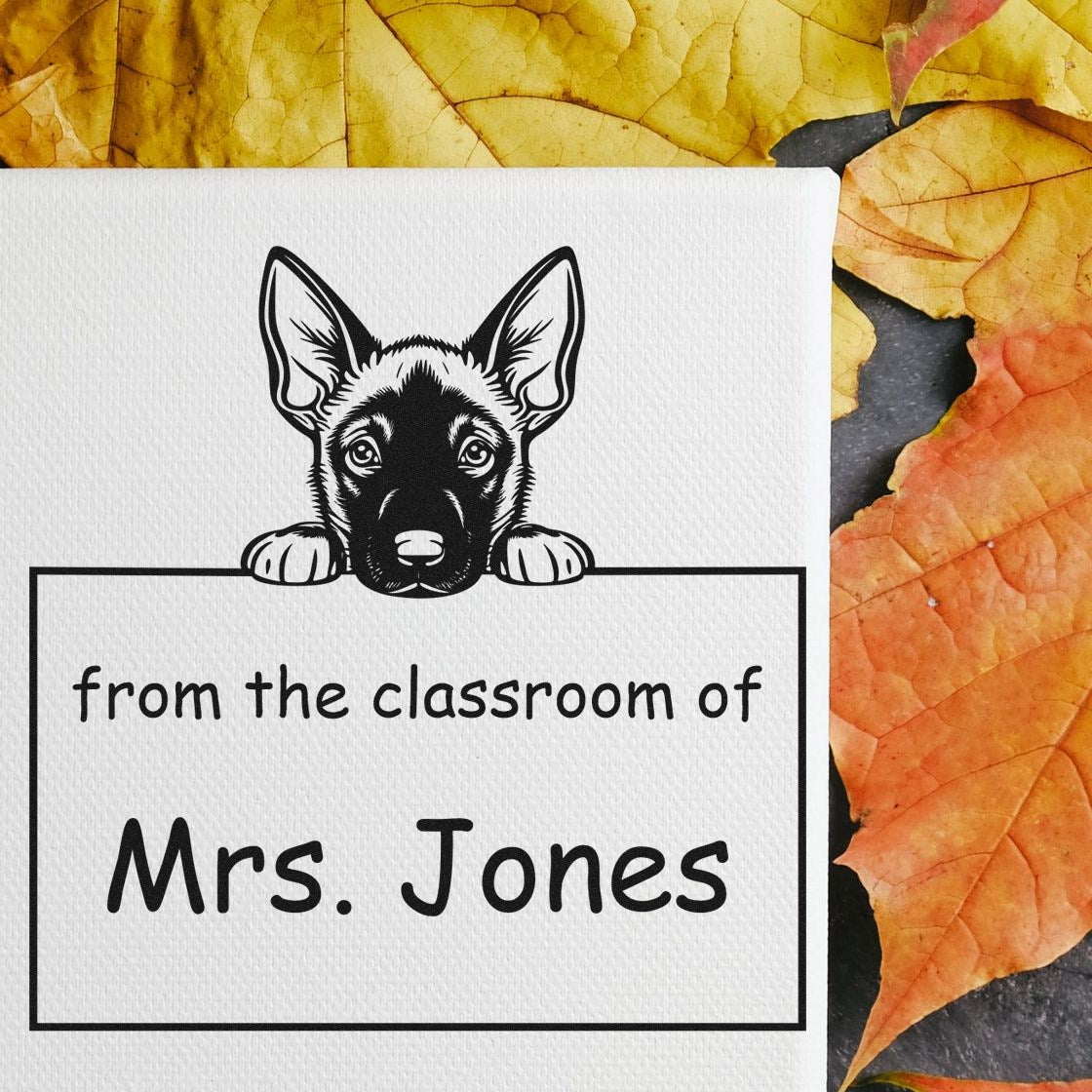 Wood Handle Belgian Malinois Puppy Themed Teacher Stamp For Classroom Stamp - Engineer Seal Stamps