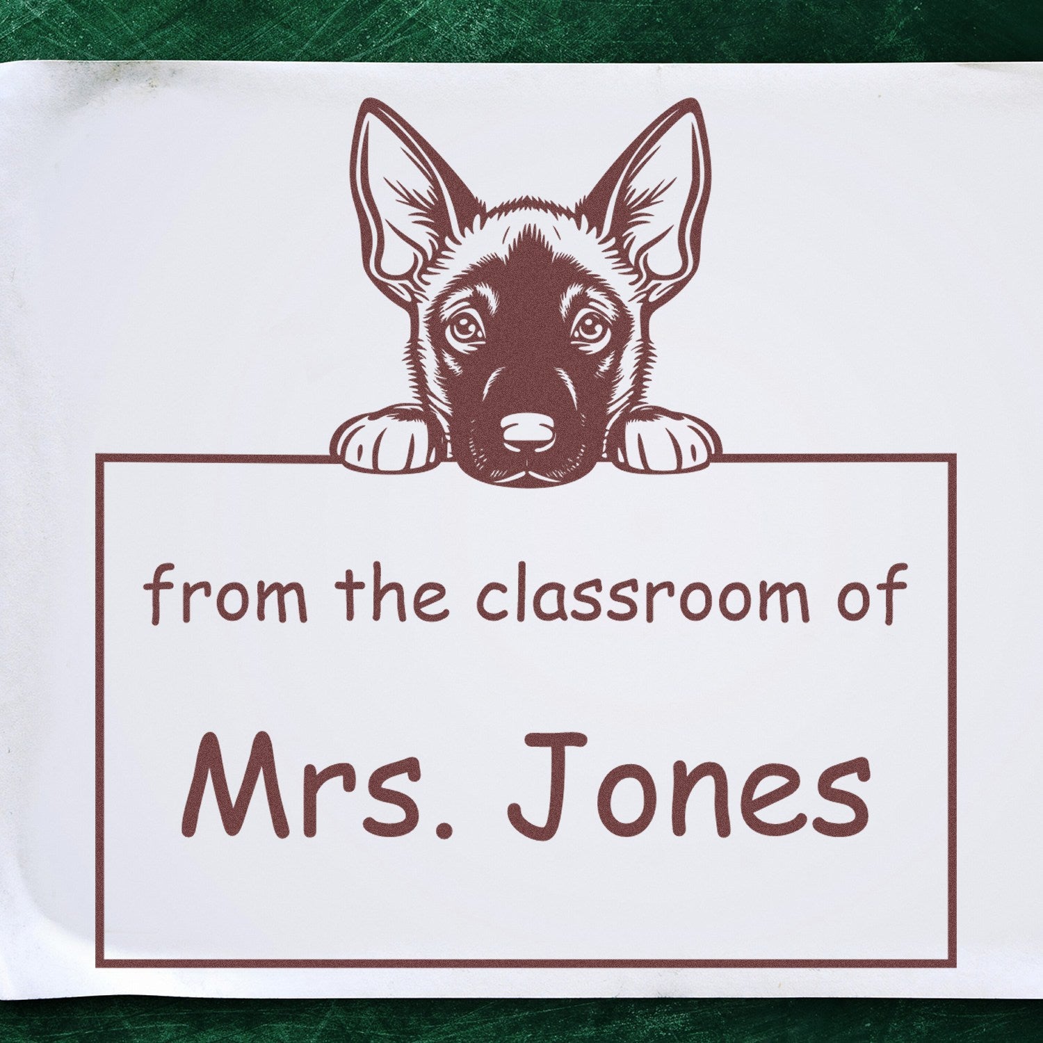 Wood Handle Belgian Malinois Puppy Themed Teacher Stamp For Classroom Stamp