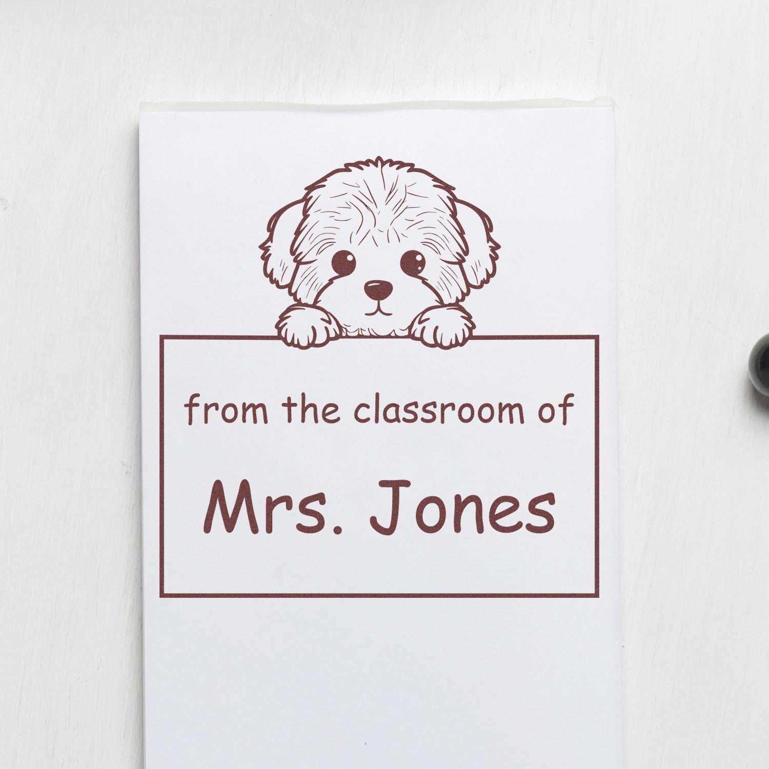Wood Handle Bichon Frise Puppy Themed Teacher Library Stamp