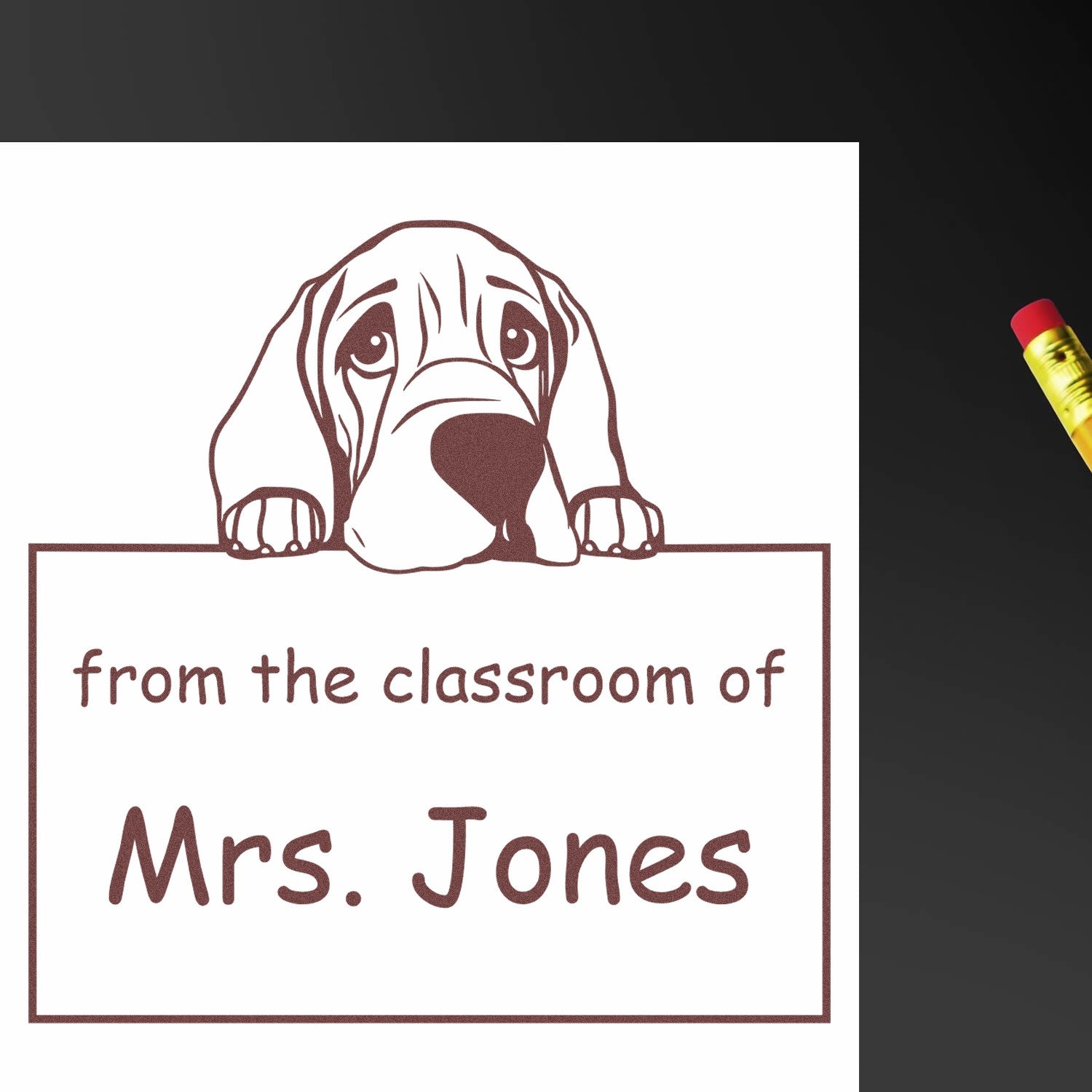 Wood Handle Bloodhound Puppy Themed Teacher Classroom Stamp Stamp