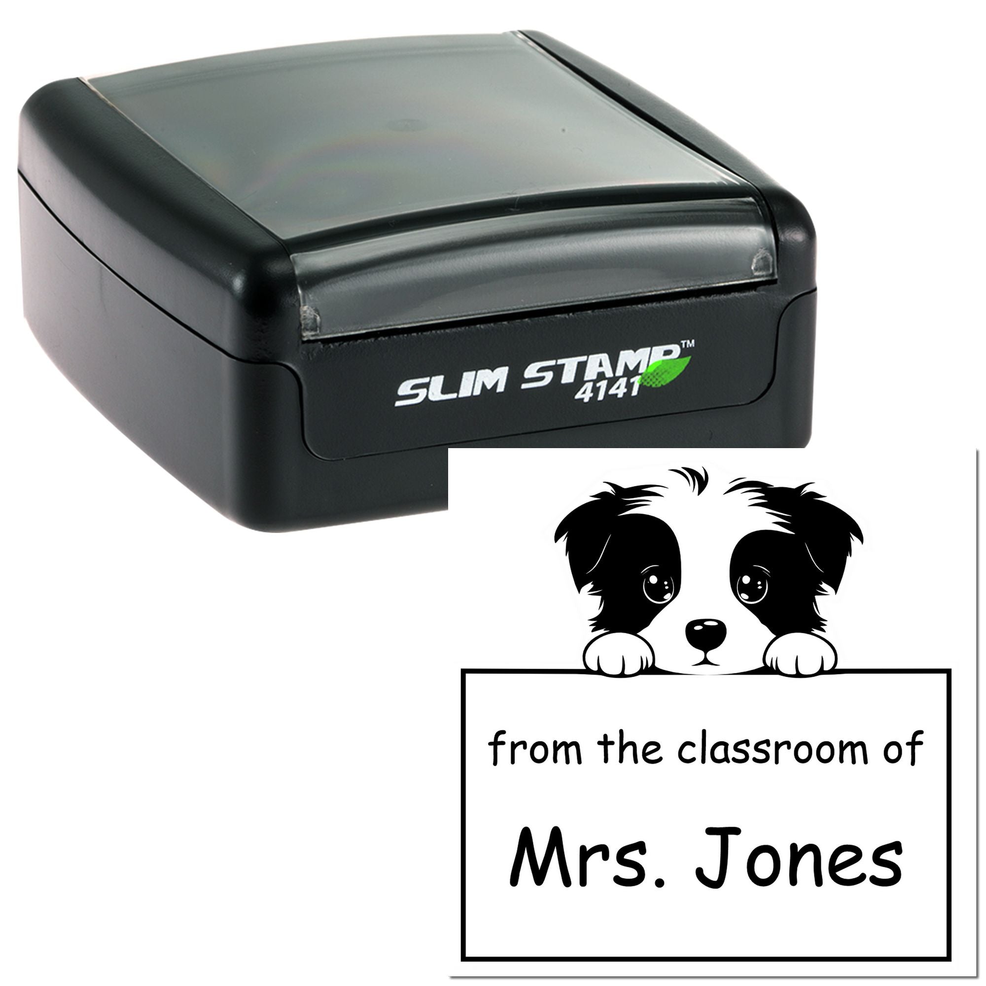 Border Collie Personalizable Teacher Book Stamper Pre-Inked - Engineer Seal Stamps