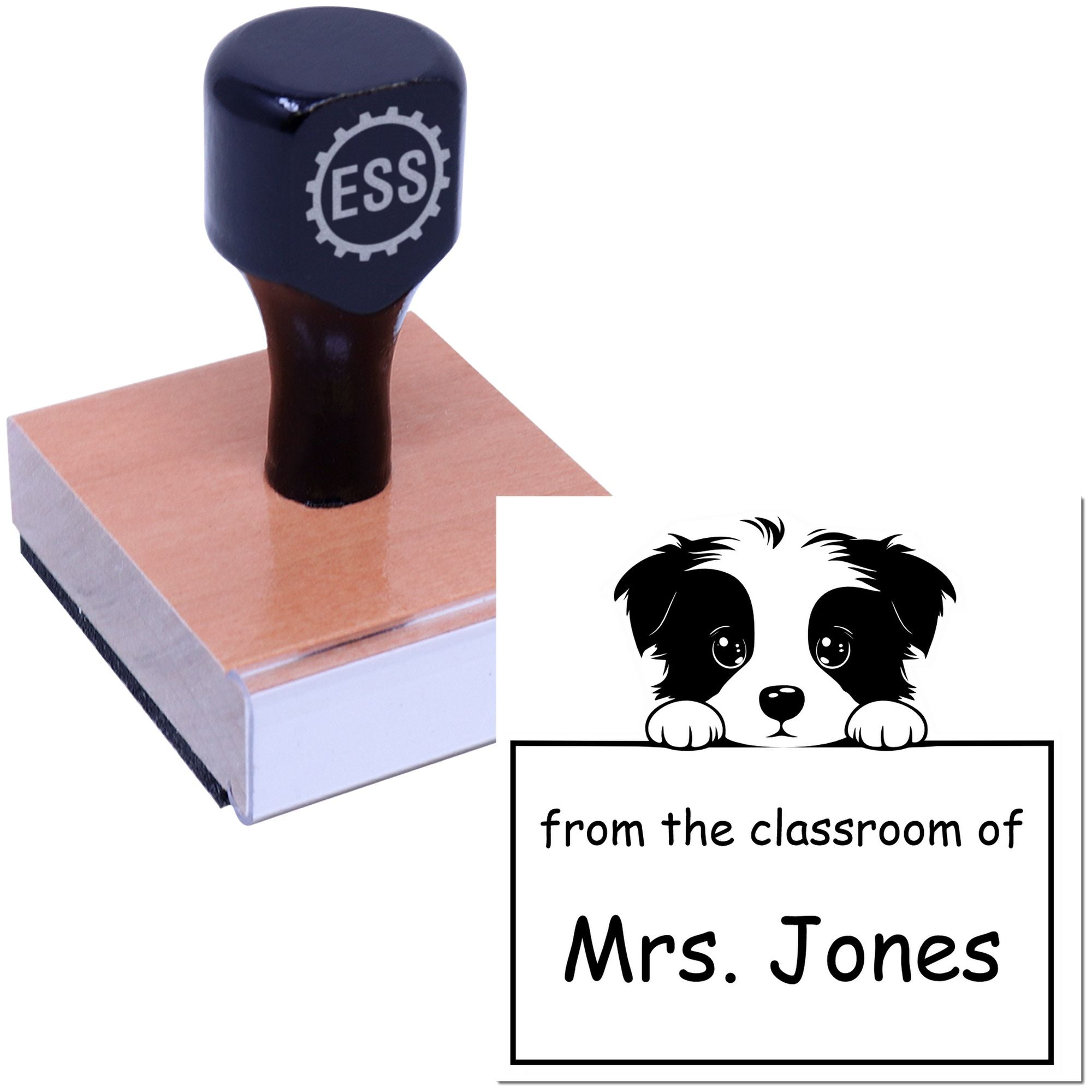 Wood Handle Border Collie Puppy Themed Teacher Book Stamper
