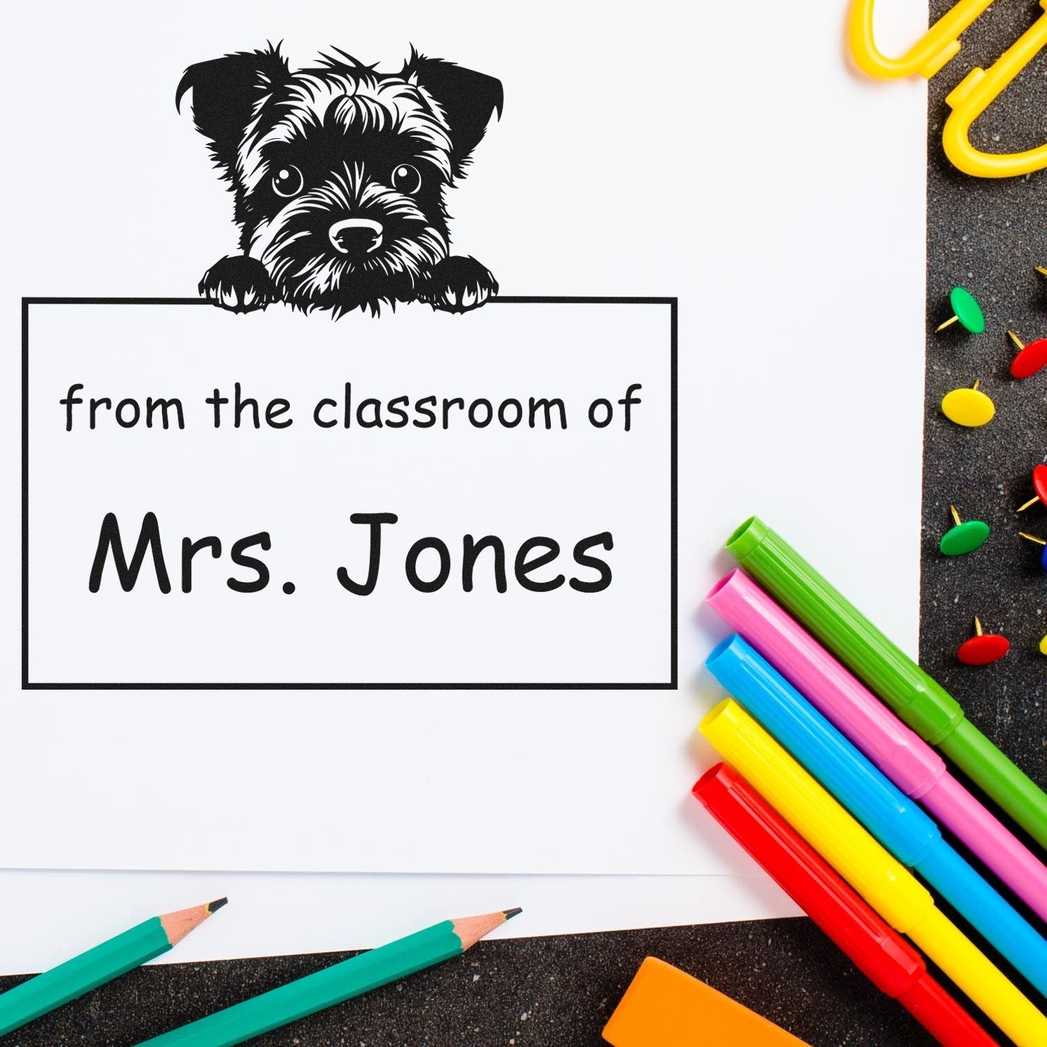 Wood Handle Border Terrier Puppy Themed Teacher Book Stamp - Engineer Seal Stamps