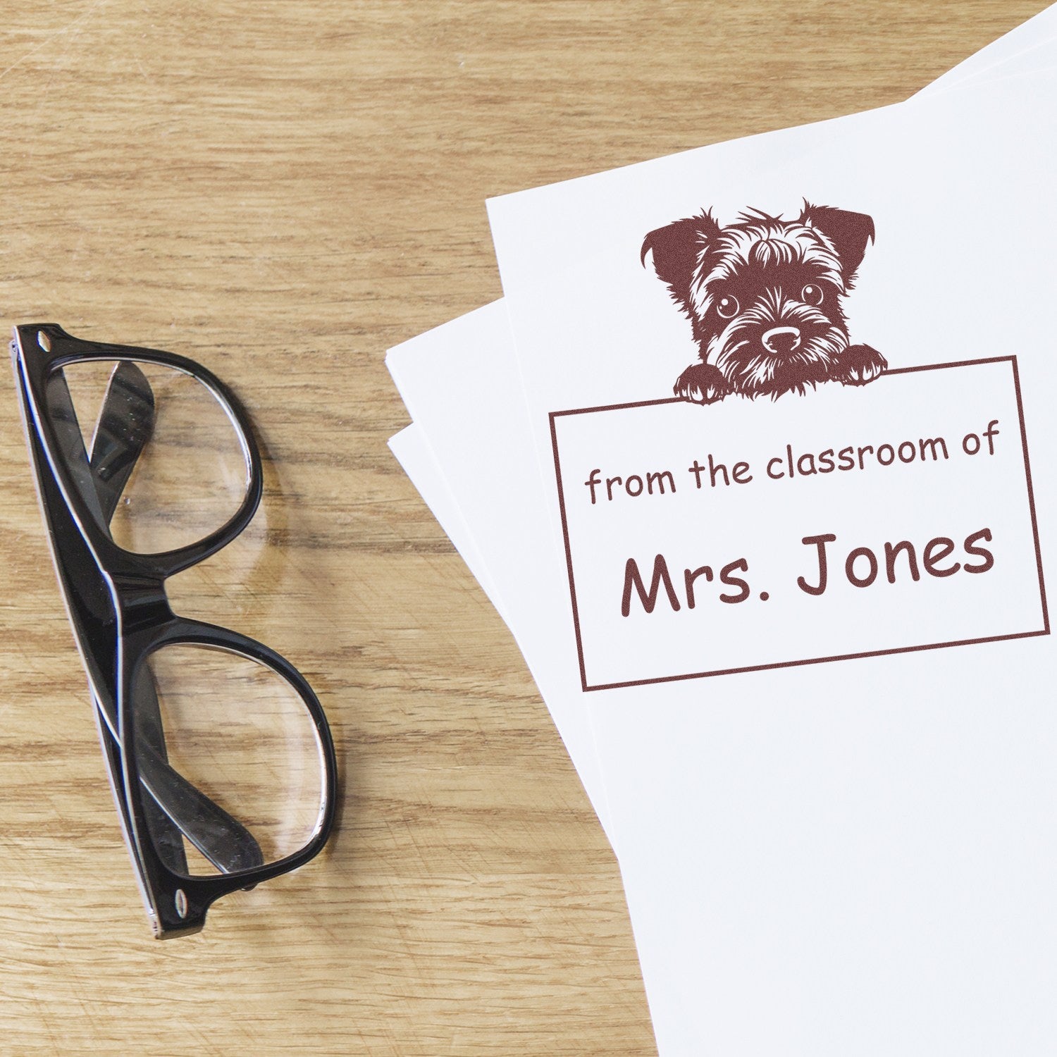 Wood Handle Border Terrier Puppy Themed Teacher Book Stamp