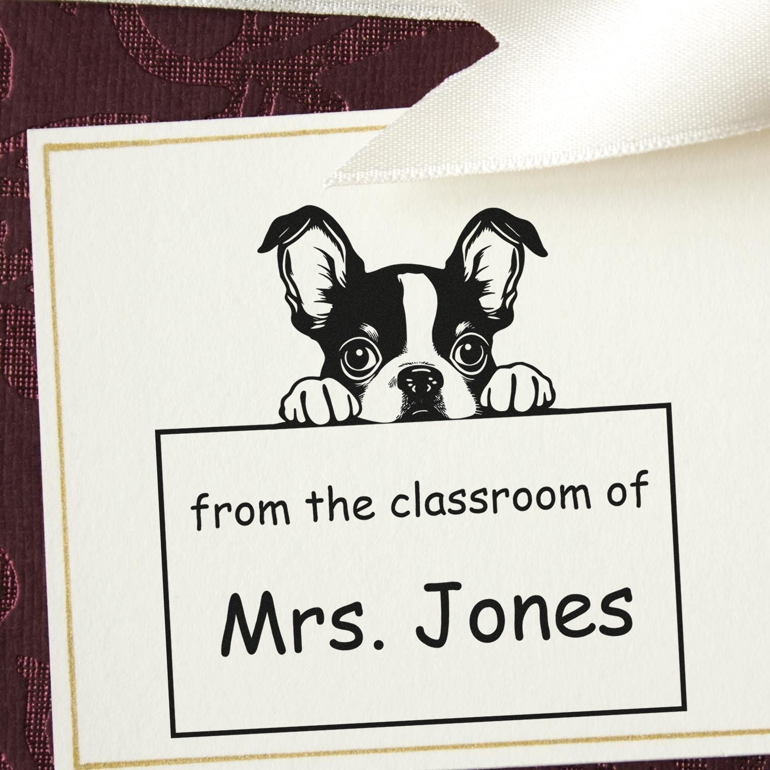 Wood Handle Boston Terrier Puppy Themed Teach Stamper - Engineer Seal Stamps