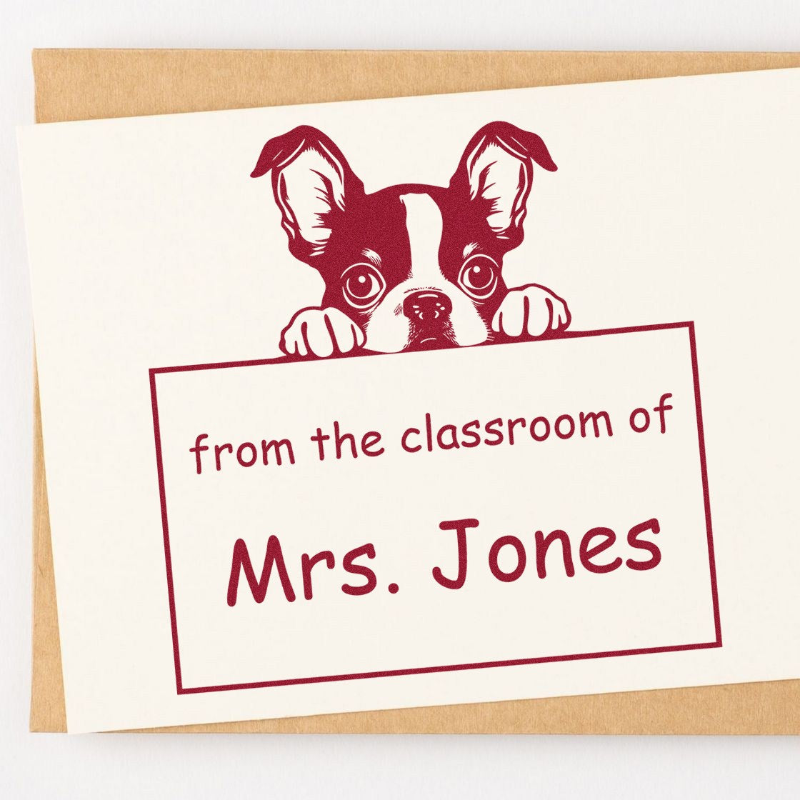 Wood Handle Boston Terrier Puppy Themed Teach Stamper - Engineer Seal Stamps