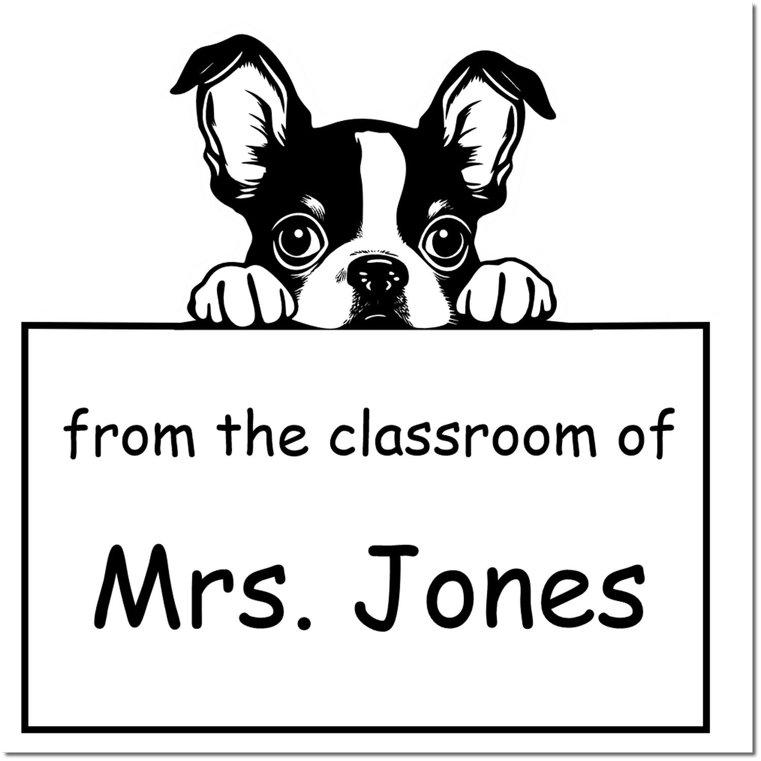 Wood Handle Boston Terrier Puppy Themed Teach Stamper - Engineer Seal Stamps