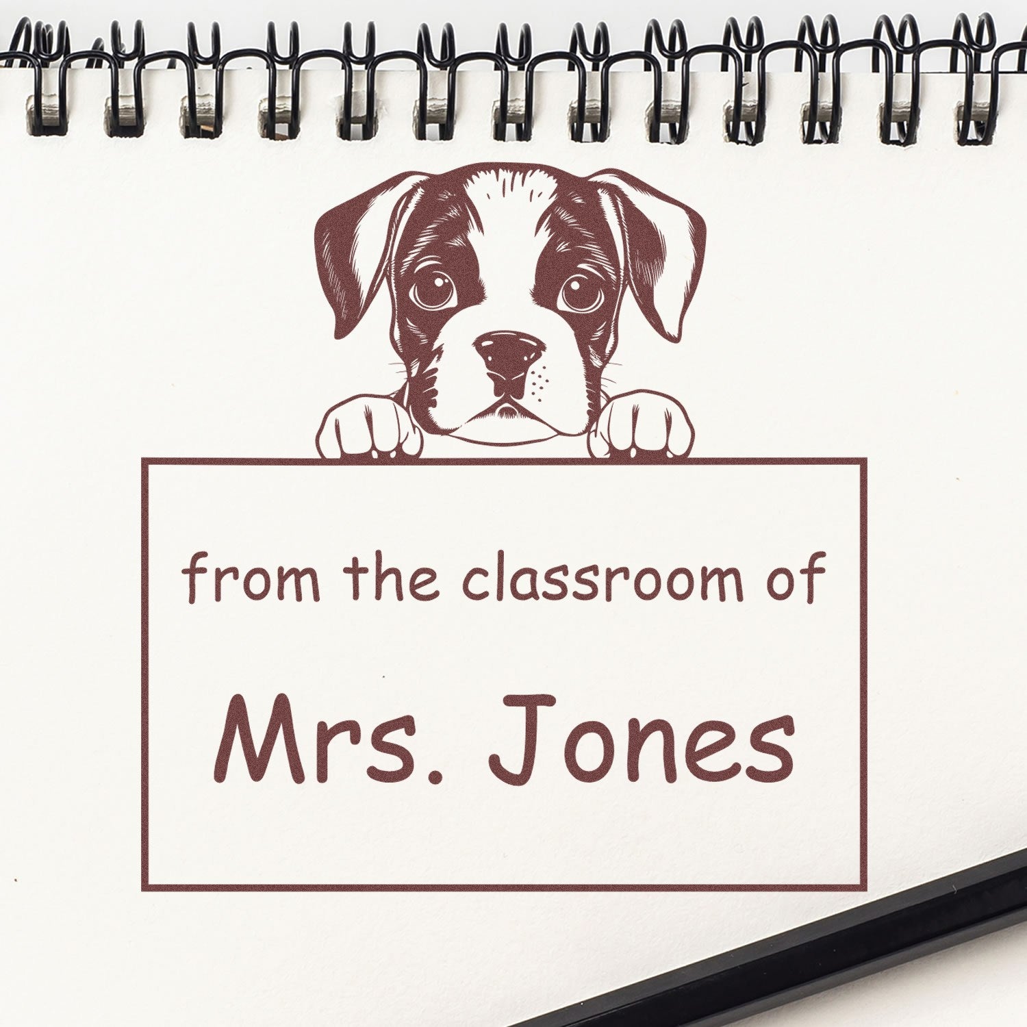 Wood Handle Boxer Puppy Themed School Rockstar Stamper - Engineer Seal Stamps