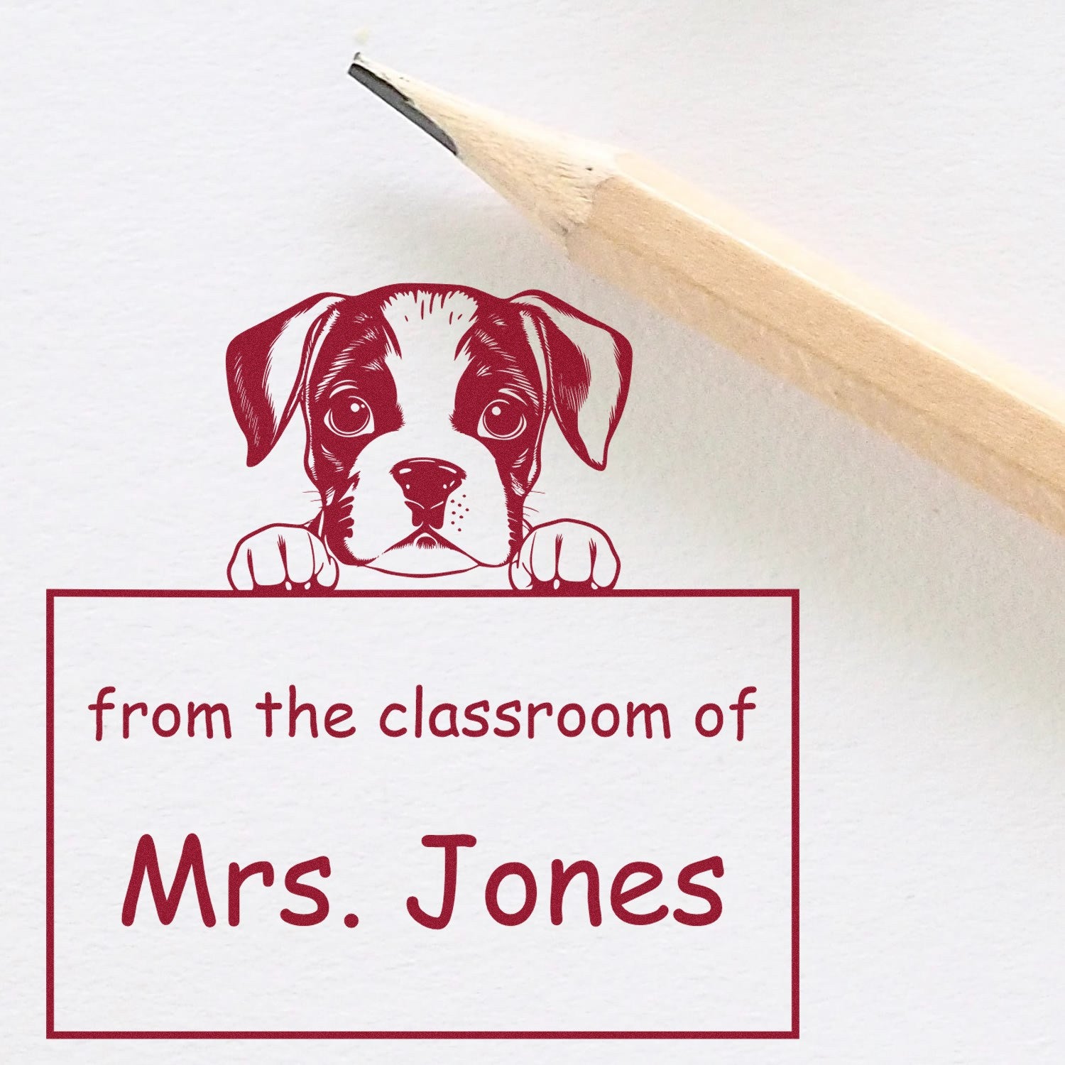 Wood Handle Boxer Puppy Themed School Rockstar Stamper - Engineer Seal Stamps