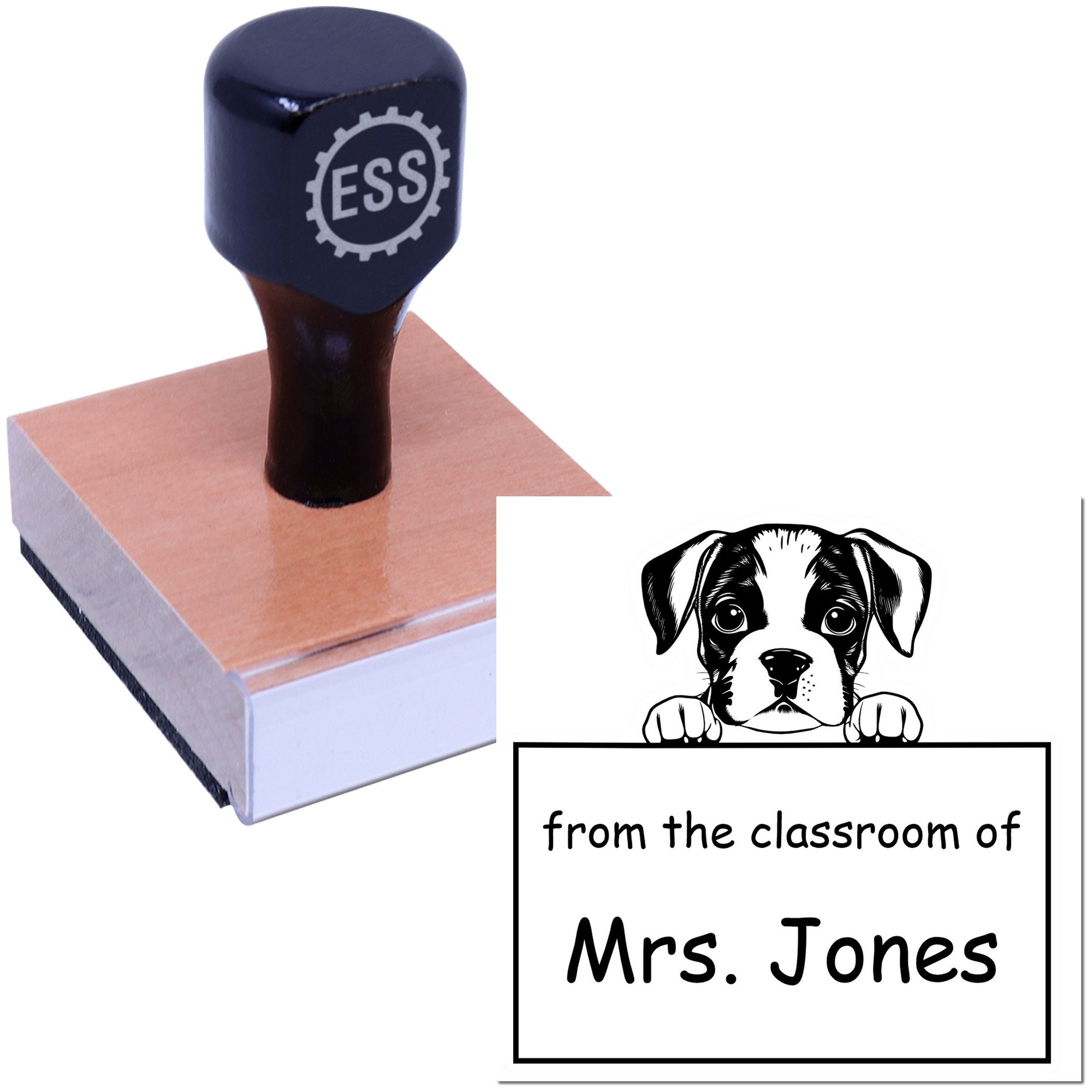 Wood Handle Boxer Puppy Themed School Rockstar Stamper - Engineer Seal Stamps