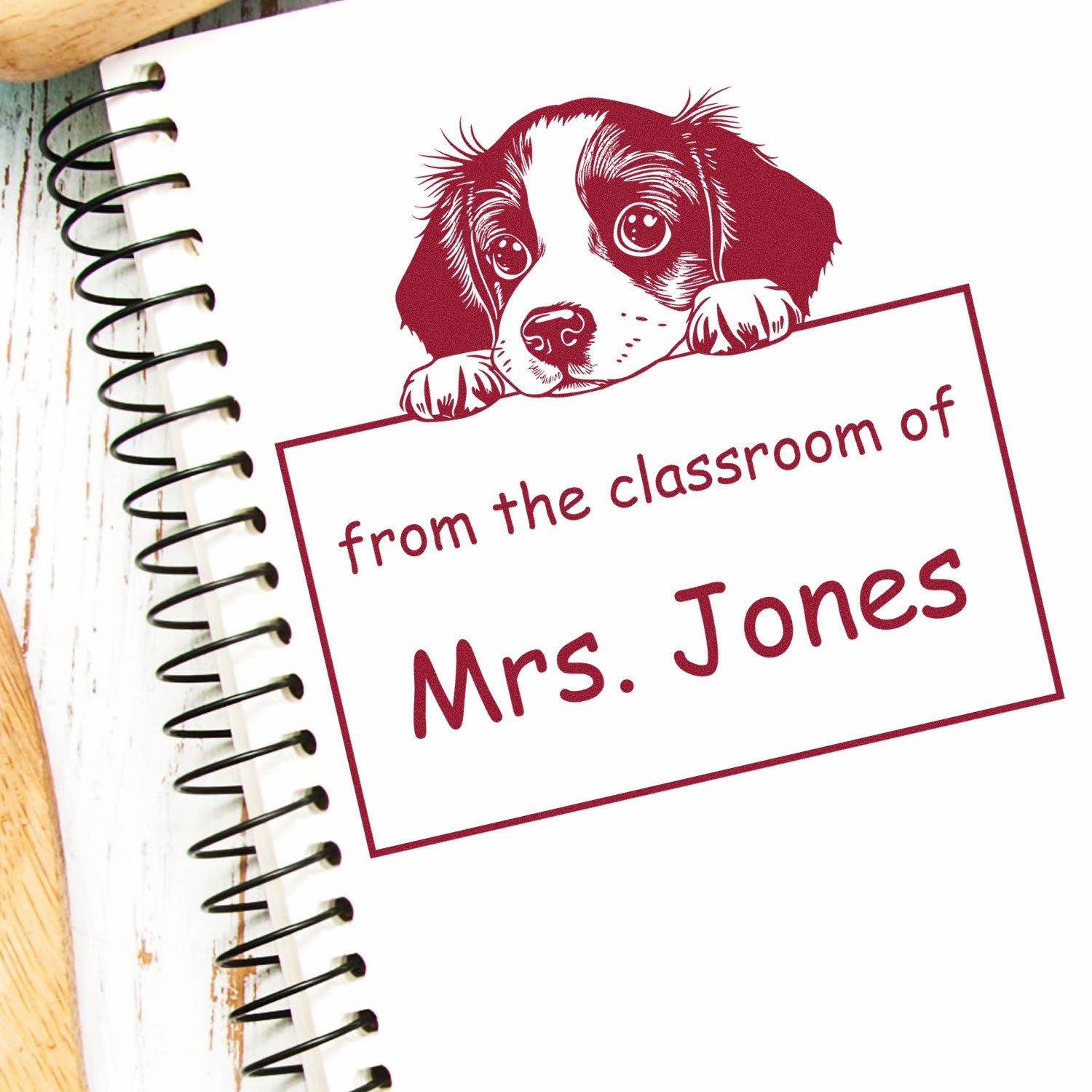 Wood Handle Brittany Puppy Themed Read It Love It Return It Teacher Stamper - Engineer Seal Stamps