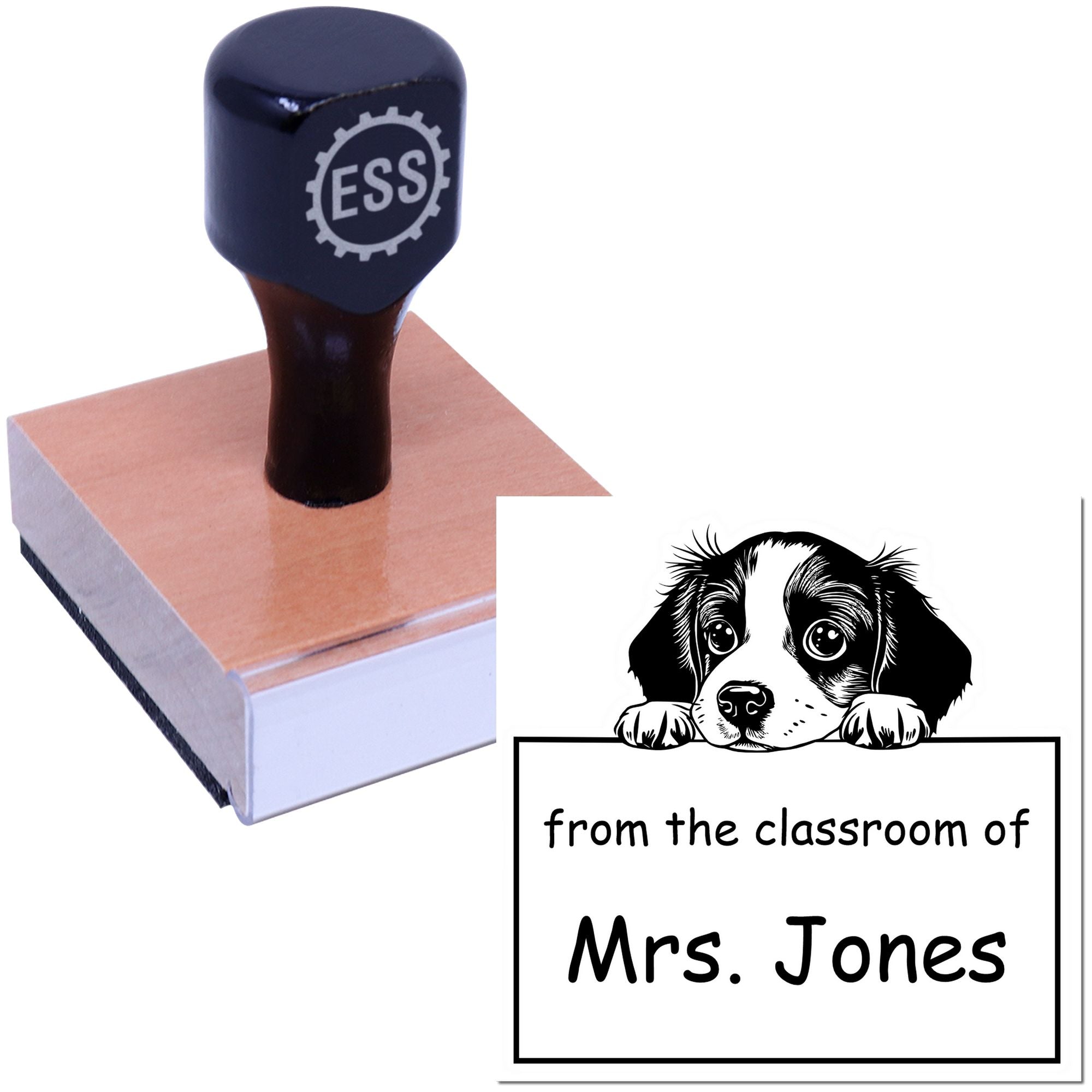 Wood Handle Brittany Puppy Themed Read It Love It Return It Teacher Stamper - Engineer Seal Stamps