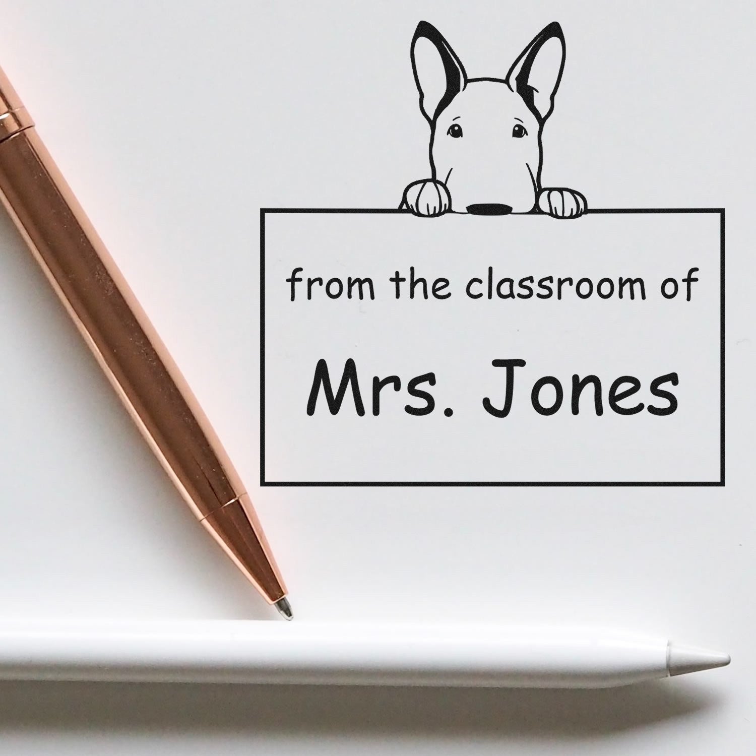 Wood Handle Bull Terrier Puppy Themed Read It Love It Return It Stamper - Engineer Seal Stamps