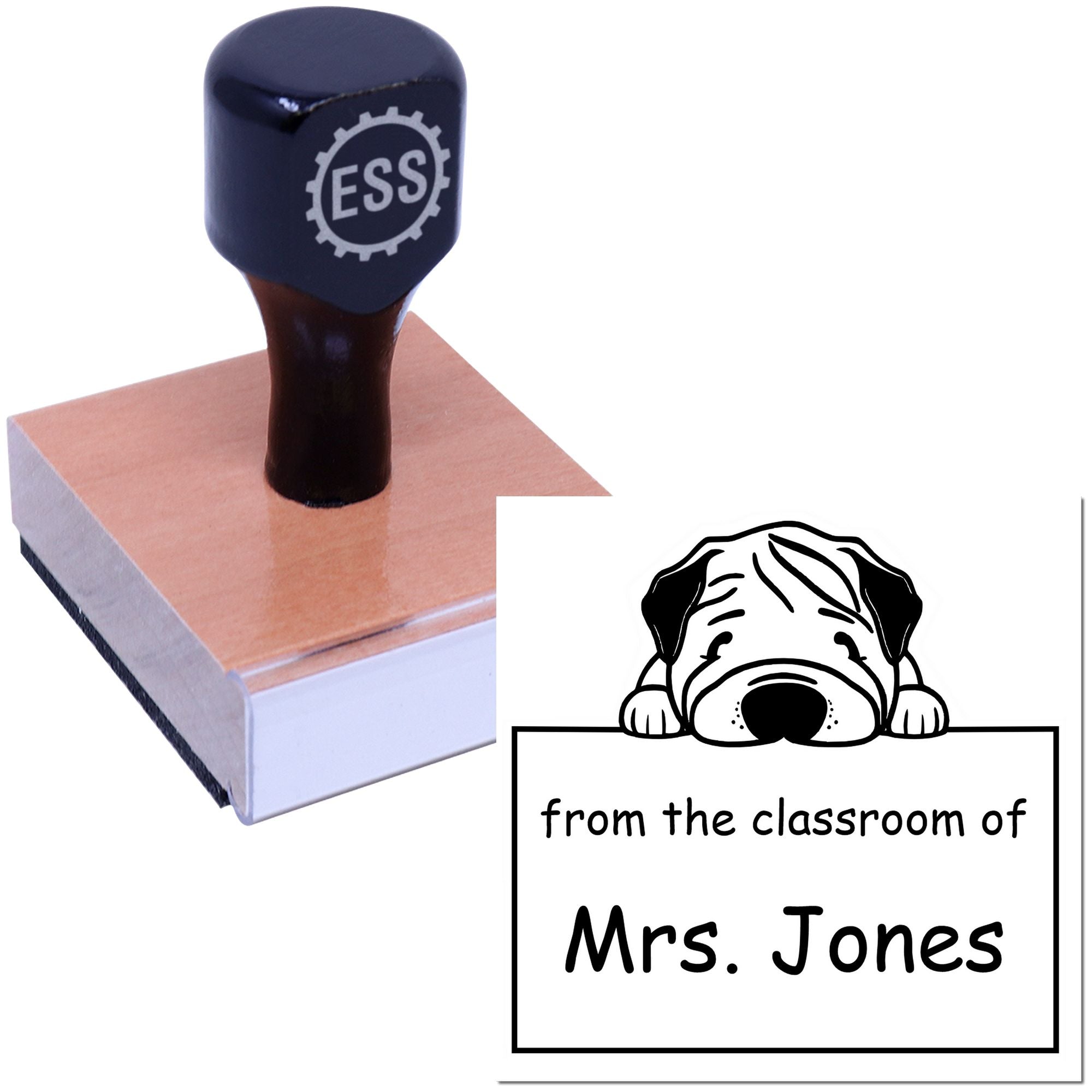Wood Handle Chinese Shar Pei Puppy Themed Read It Love It Return It Library Stamp - Engineer Seal Stamps