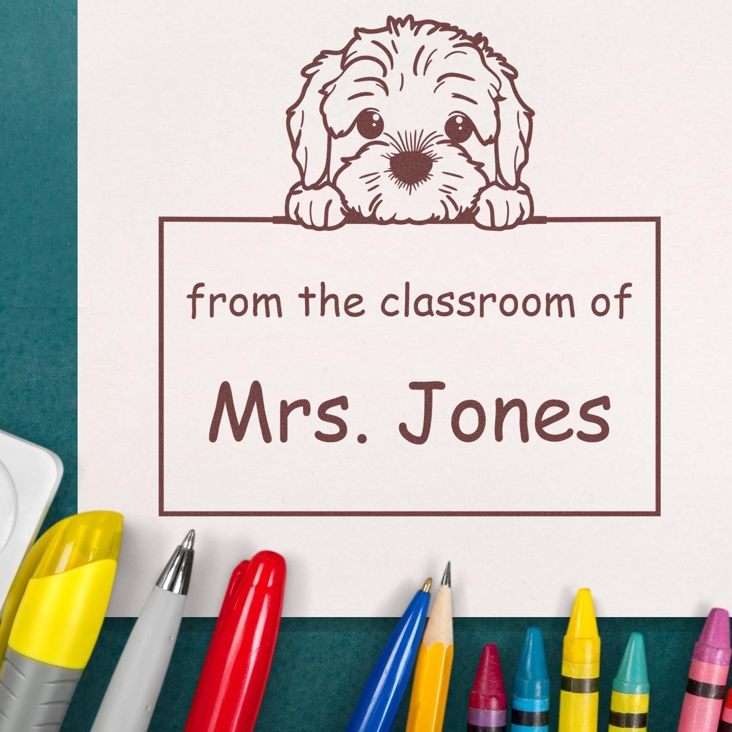 Wood Handle Cockapoo Puppy Themed Read It Love It Return It For Teachers Stamp - Engineer Seal Stamps