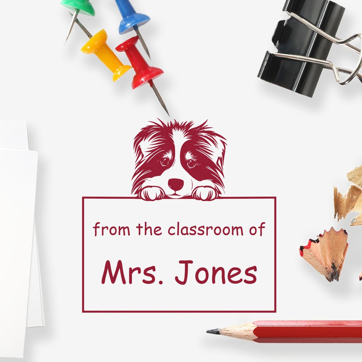 Wood Handle Collie Puppy Themed Read It Love It Return It For Students Stamp - Engineer Seal Stamps