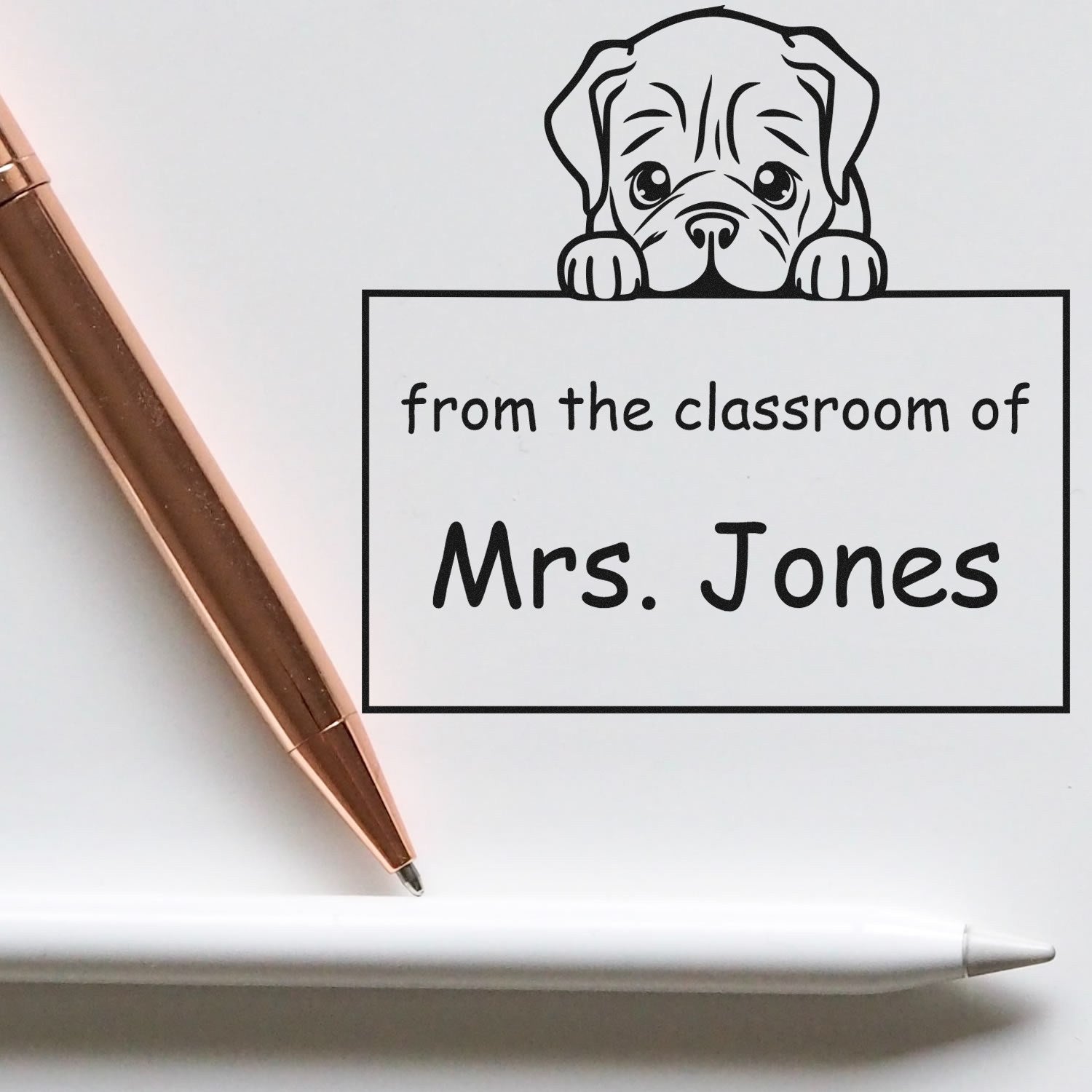 Wood Handle Dogue De Bordeaux Puppy Themed Read It Love It Return It For Classroom Stamper - Engineer Seal Stamps