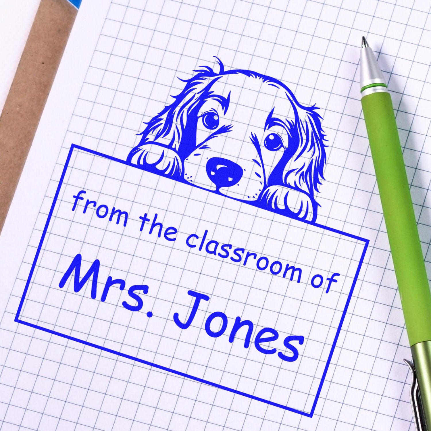 Wood Handle Irish Setter Puppy Themed Read It Love It Return It Customizable Stamper - Engineer Seal Stamps