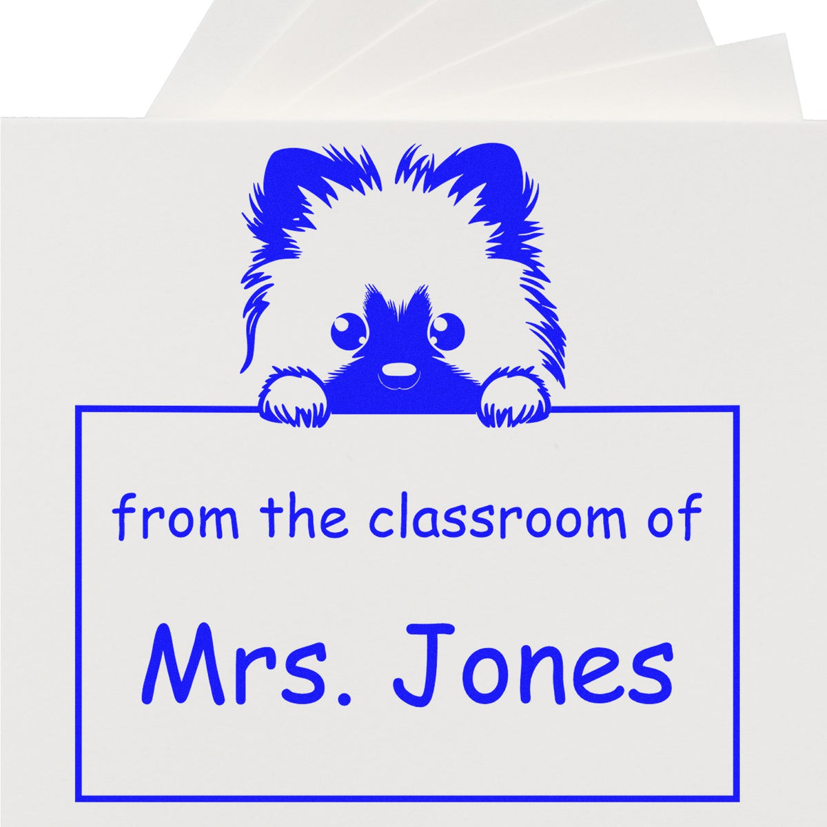 Blue bear classroom stamp and seal with from the classroom of Mrs. Jones in bright blue.