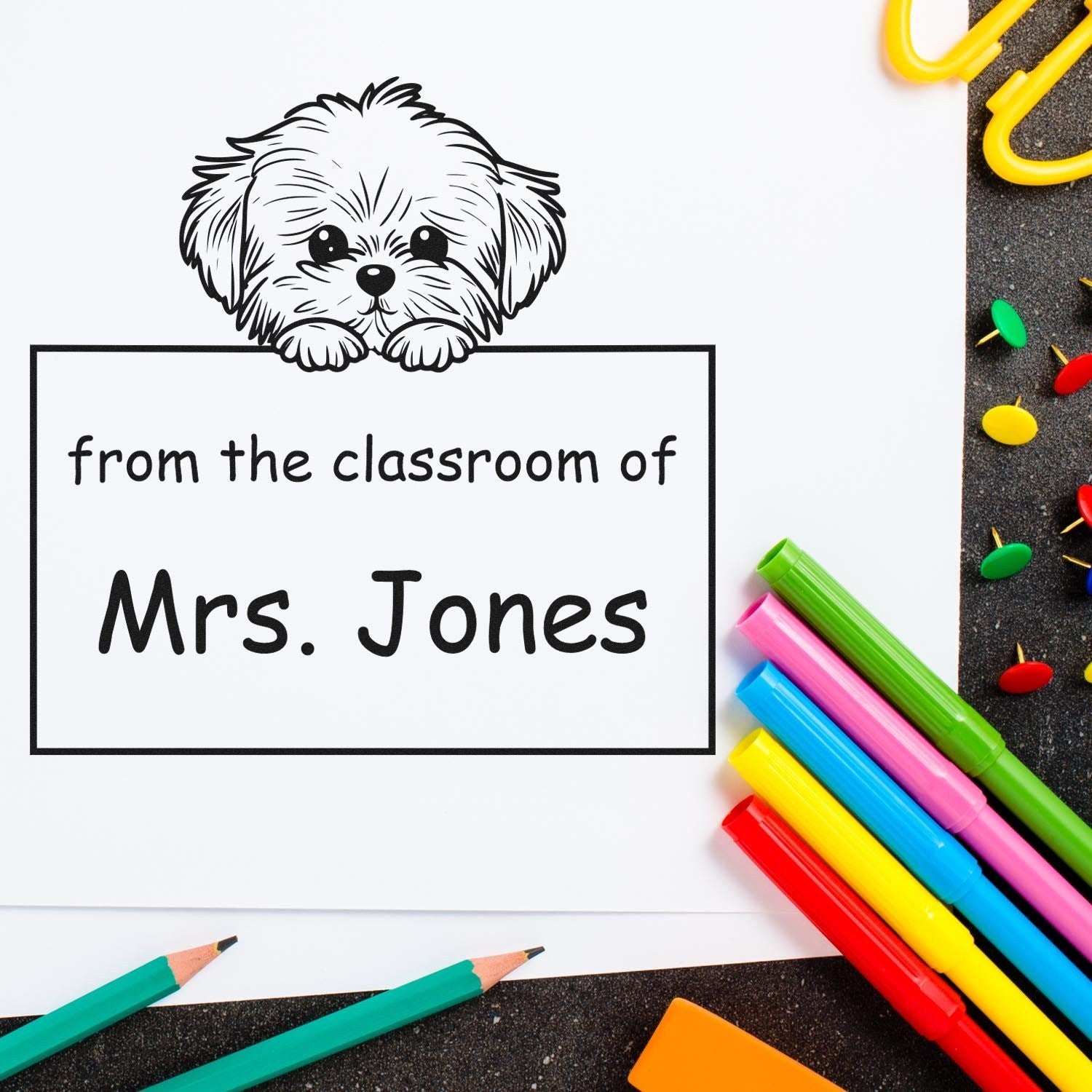 Wood Handle Maltese Puppy Themed Private Library Stamp - Engineer Seal Stamps