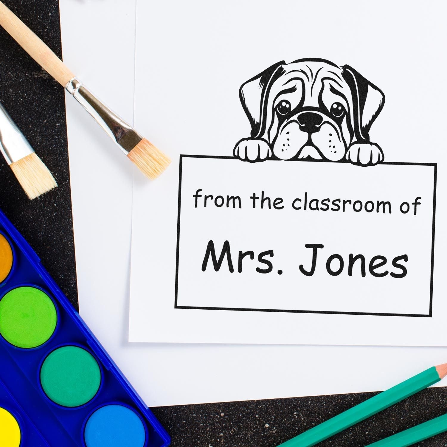 Wood Handle Mastiff Puppy Themed Library Name Stamper - Engineer Seal Stamps