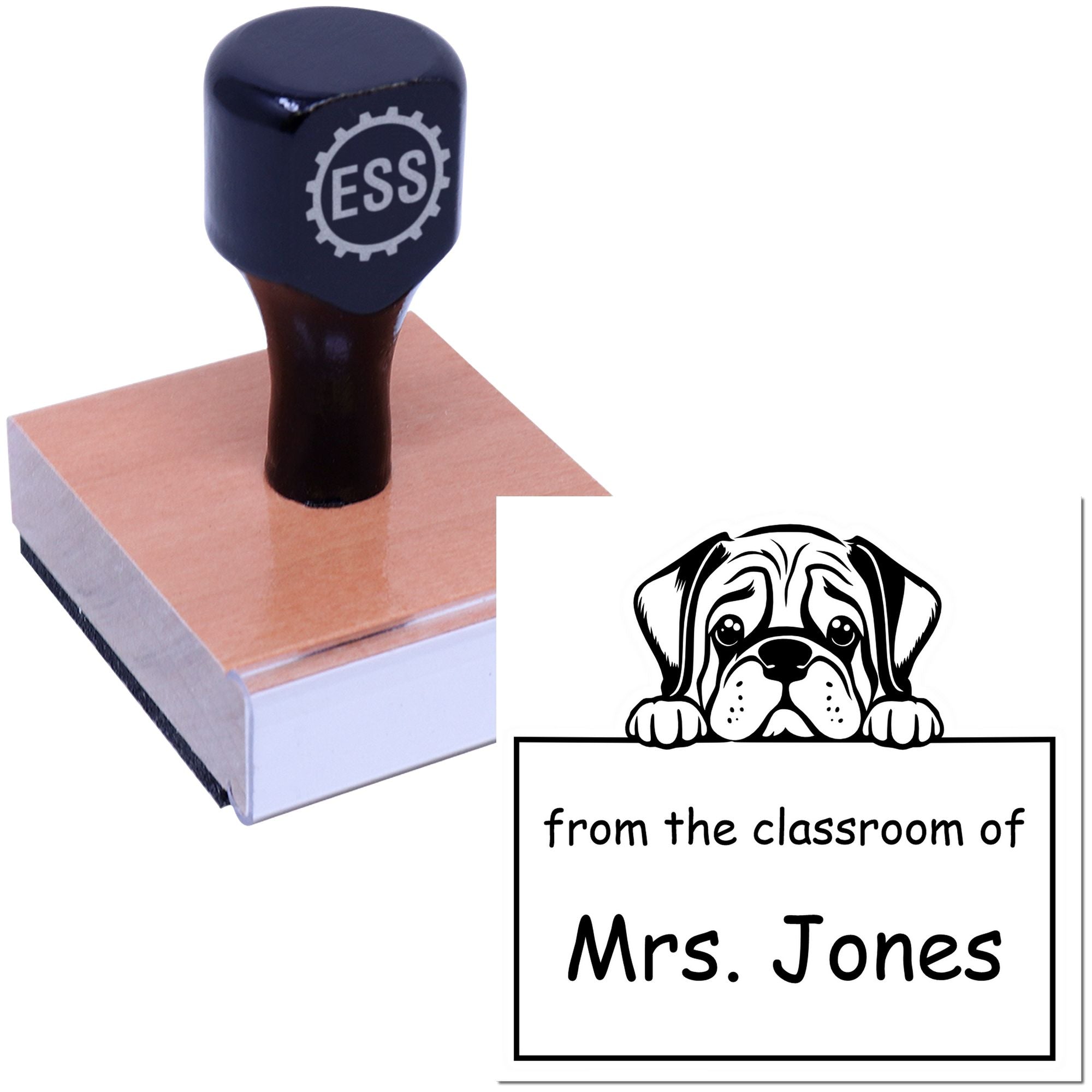 Wood Handle Mastiff Puppy Themed Library Name Stamper - Engineer Seal Stamps