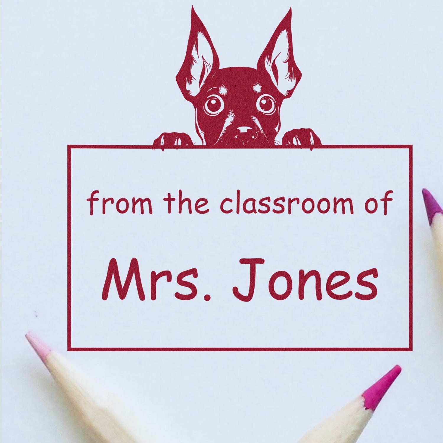 Wood Handle Miniature Pinscher Puppy Themed Library Book Stamper - Engineer Seal Stamps