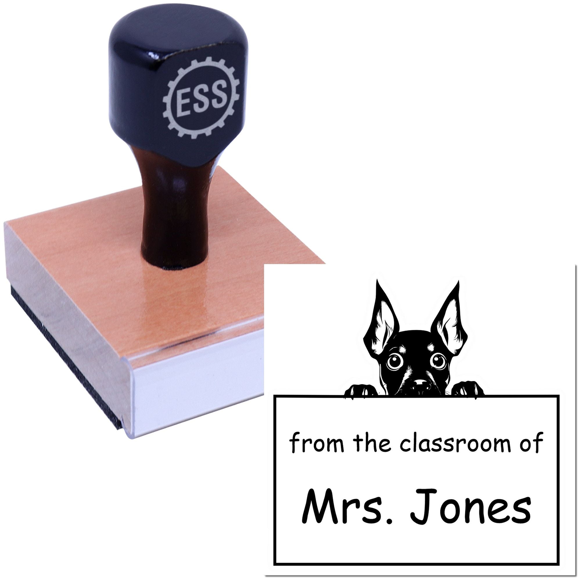 Wood Handle Miniature Pinscher Puppy Themed Library Book Stamper - Engineer Seal Stamps